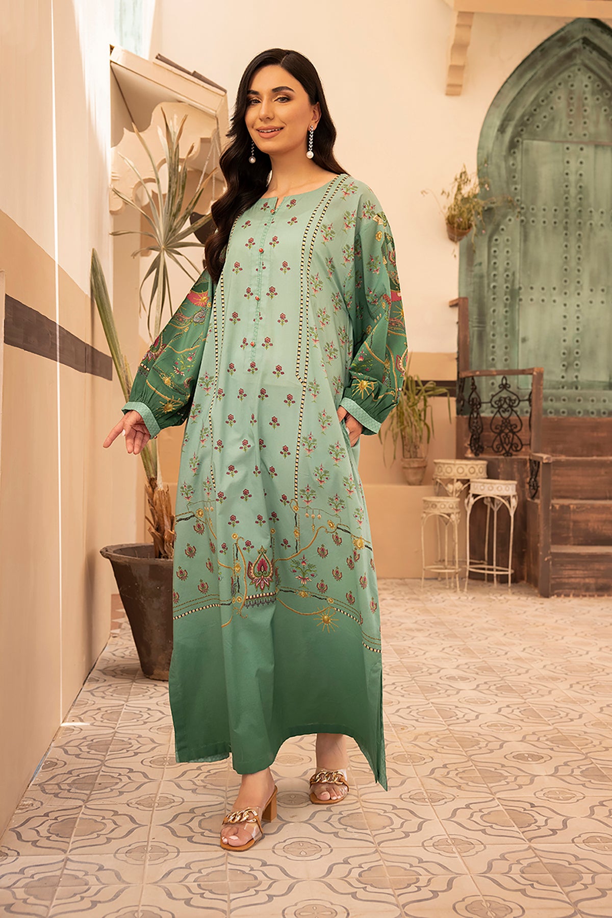 DS22-120-Drop Shoulder Printed Fustaan 1PC