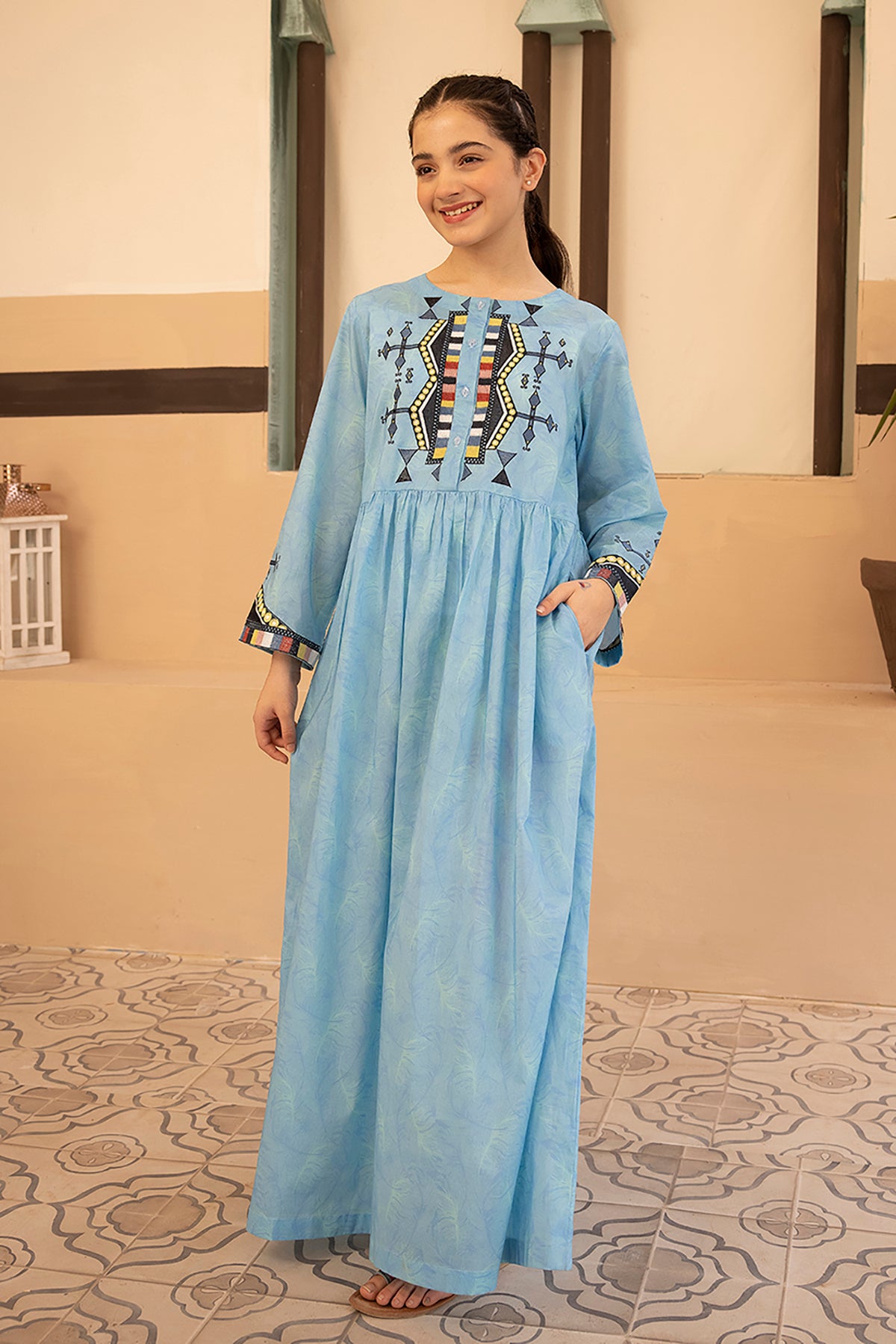 DS22-141-Printed Embroidered Flared Fustaan 1PC