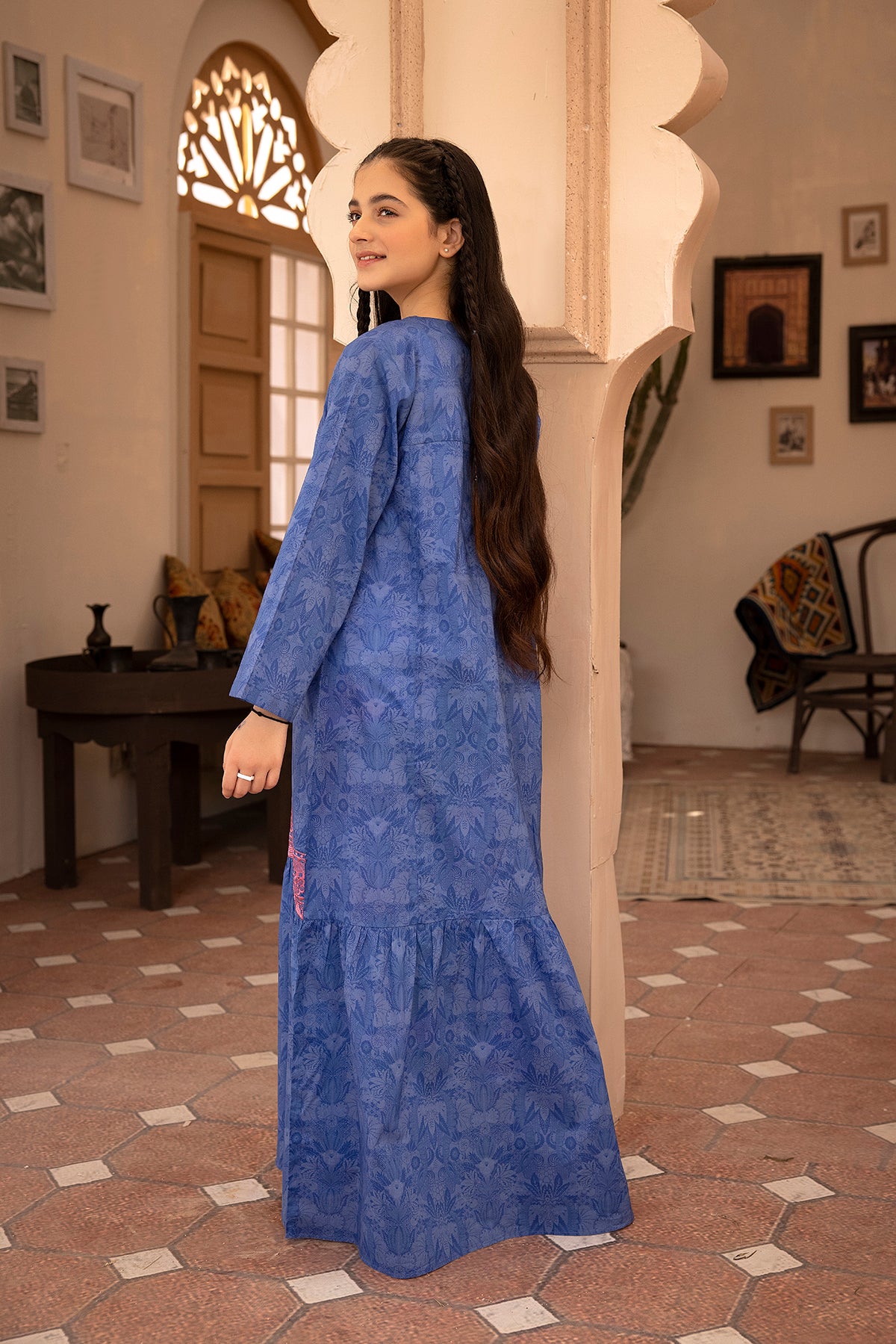 DS22-145-Printed Embroidered Button Down Fustaan 1PC