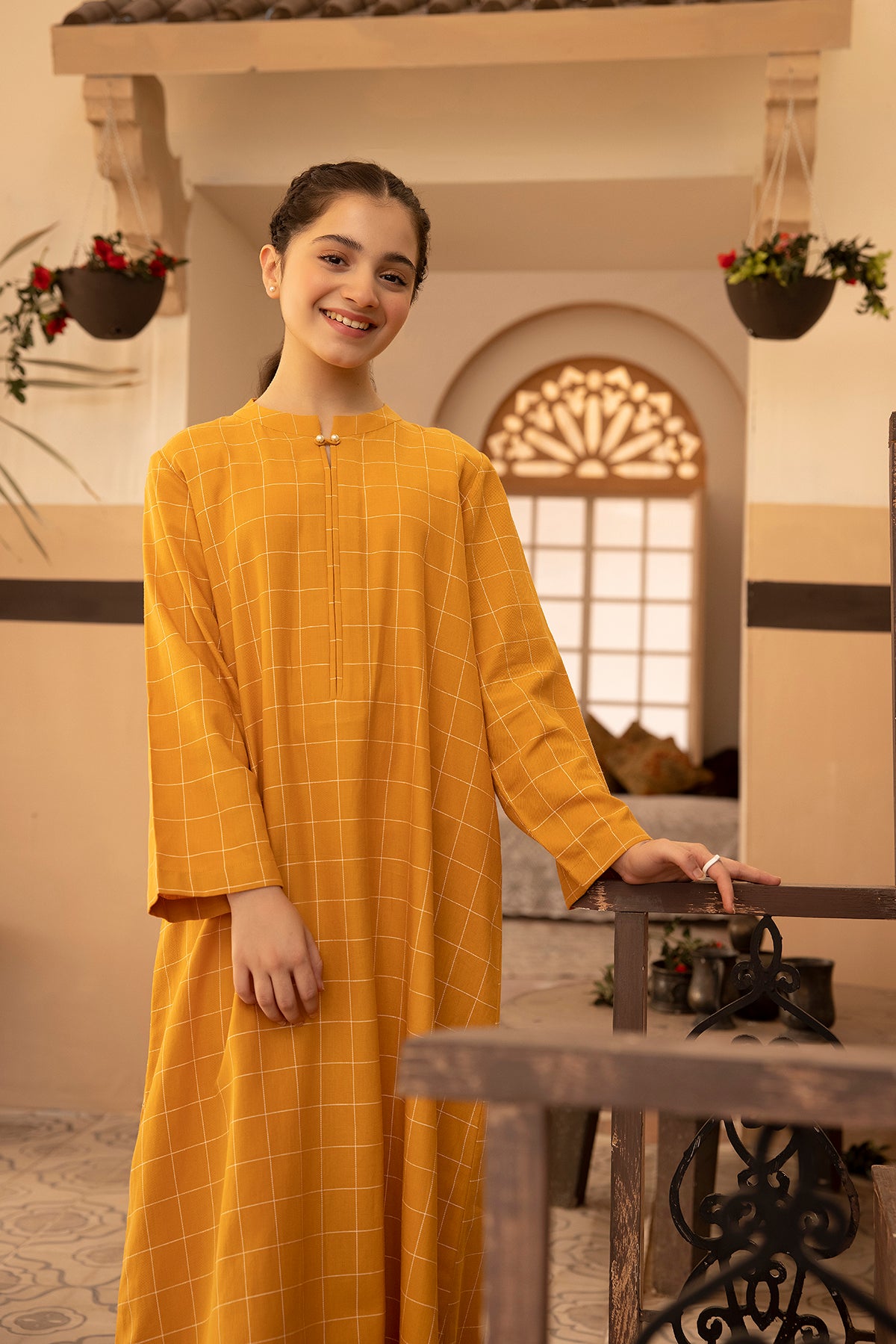 DS22-151-Band Neck Printed Fustaan 1PC