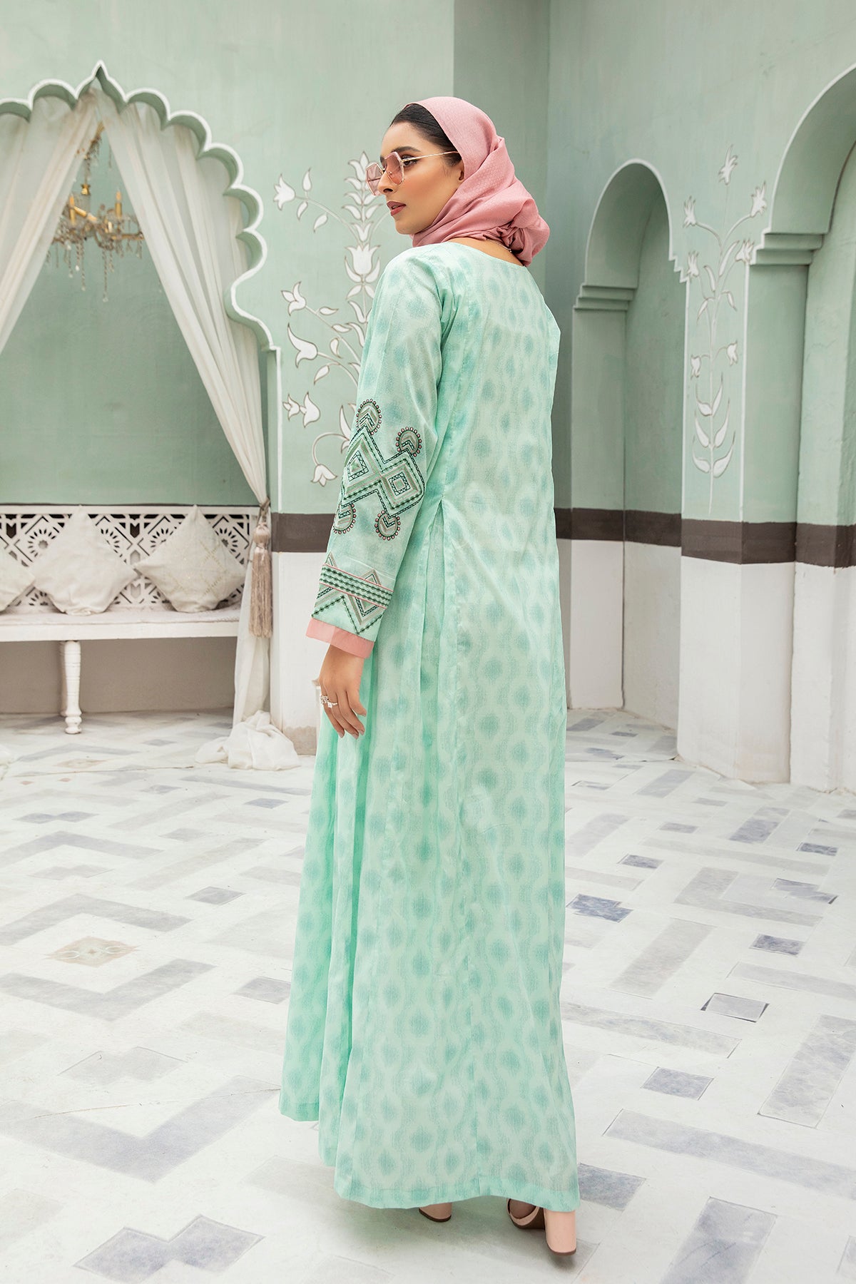 DS22-30-Printed Embroidered Tassel Detail Fustaan 1PC