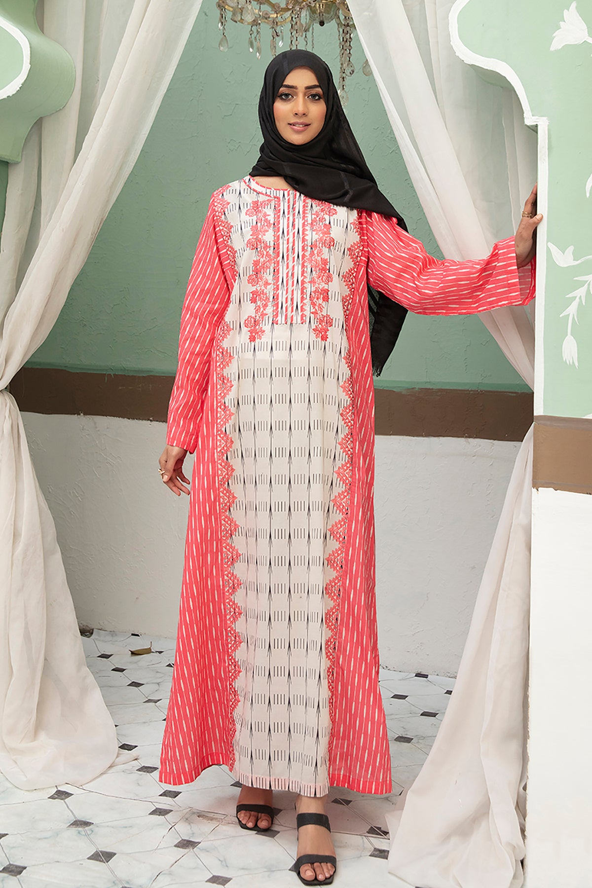 DS22-32-Printed Embroidered Mix & Match Fustaan 1PC