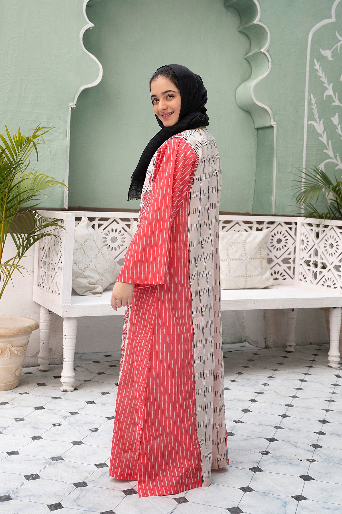 DS22-33-Printed Embroidered Mix and Match Fustaan 1PC