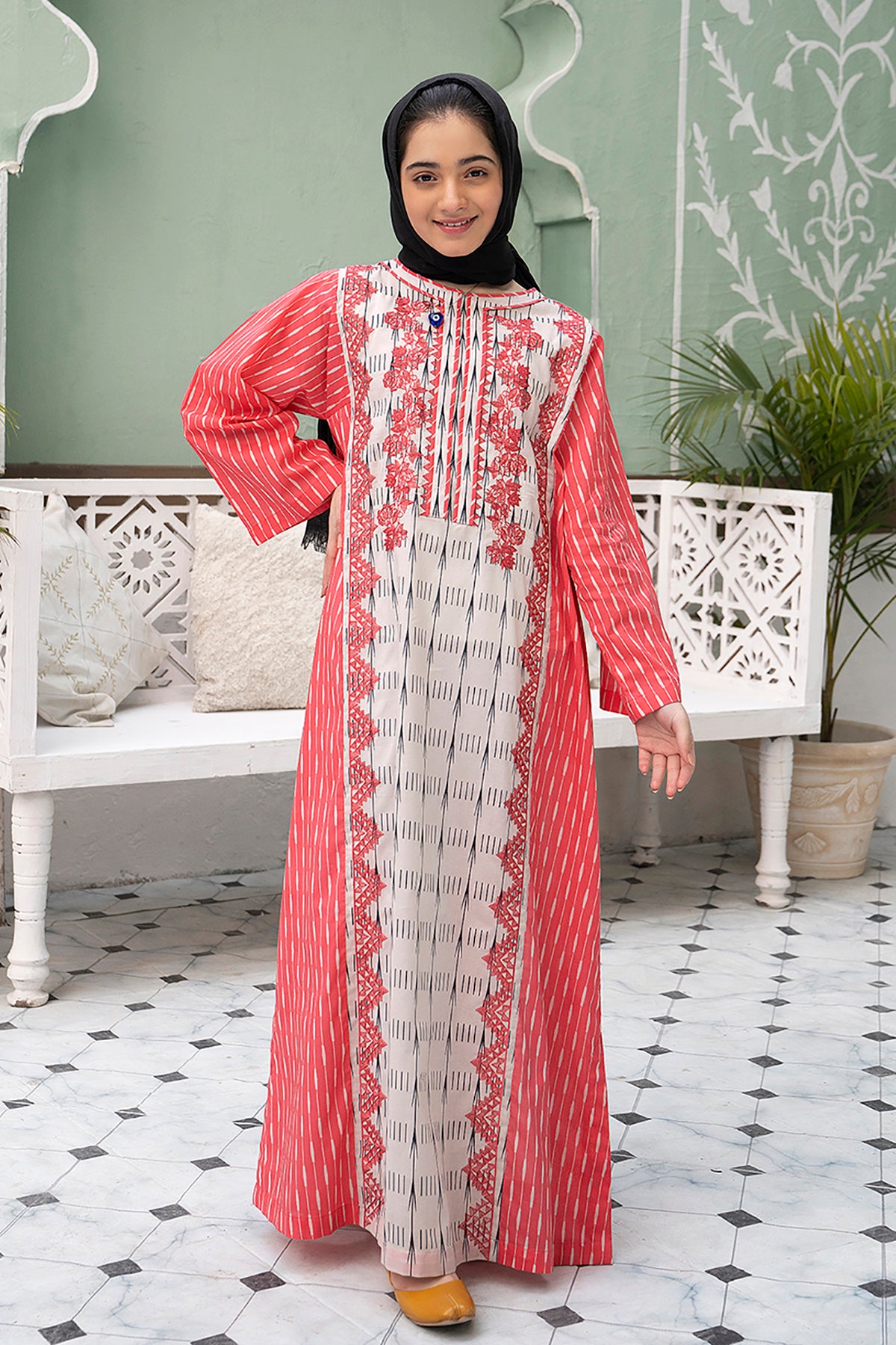 DS22-33-Printed Embroidered Mix and Match Fustaan 1PC