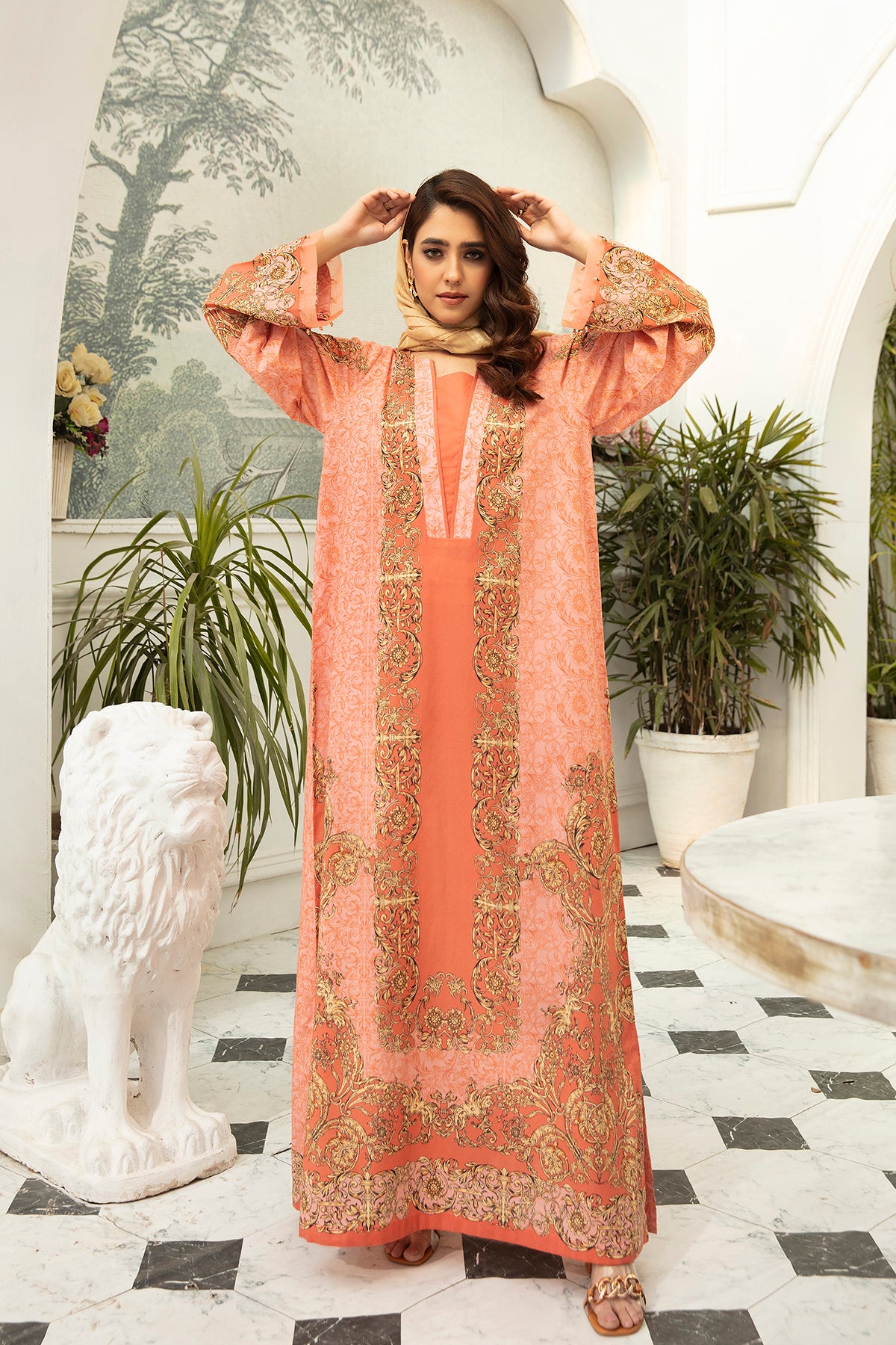 DS22-38-Printed Long Fustaan 1PC