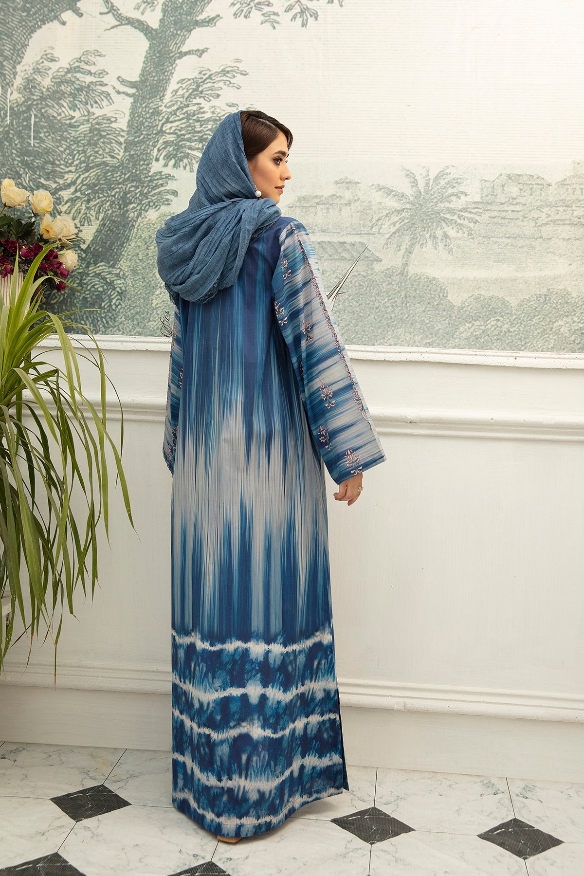 DS22-39-Button Detailing Printed Fustaan 1PC