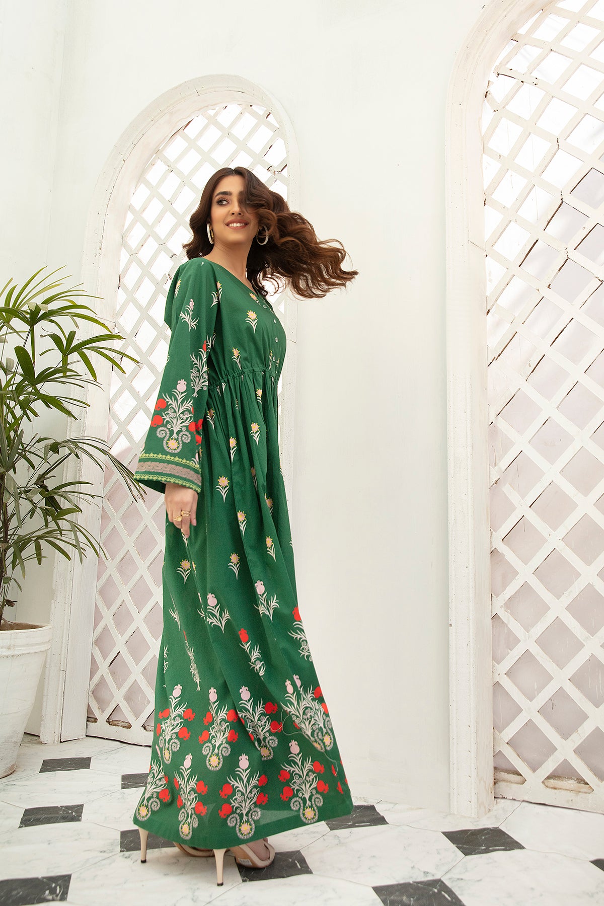 DS22-46-Printed Flared Fustaan 1PC