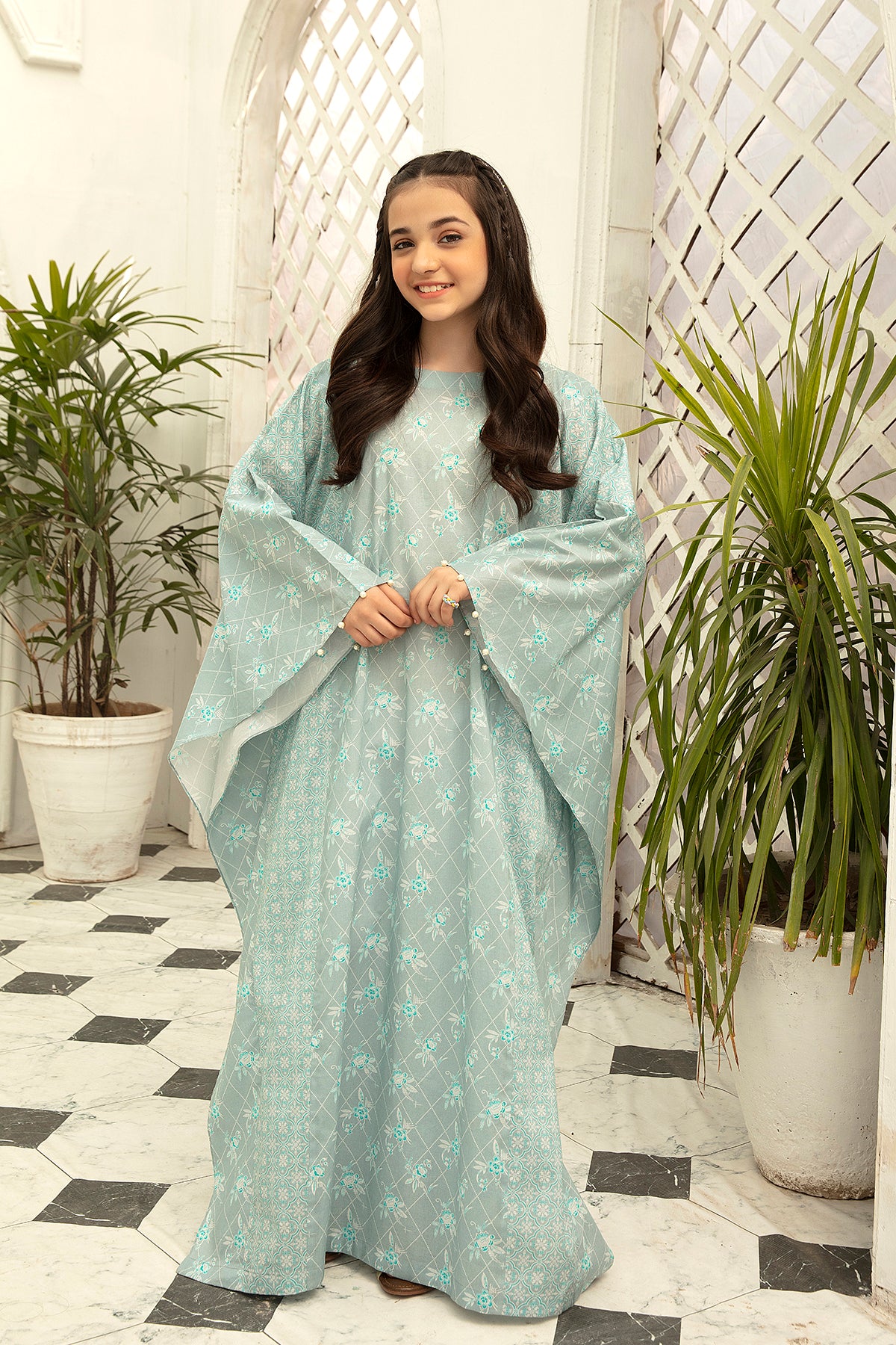 DS22-56-Printed Kaftan Cut Fustaan 1PC