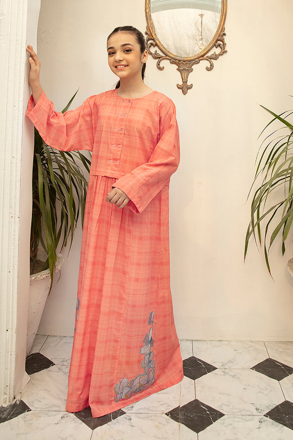 DS22-57-Printed Embroidered Flared Fustaan 1PC