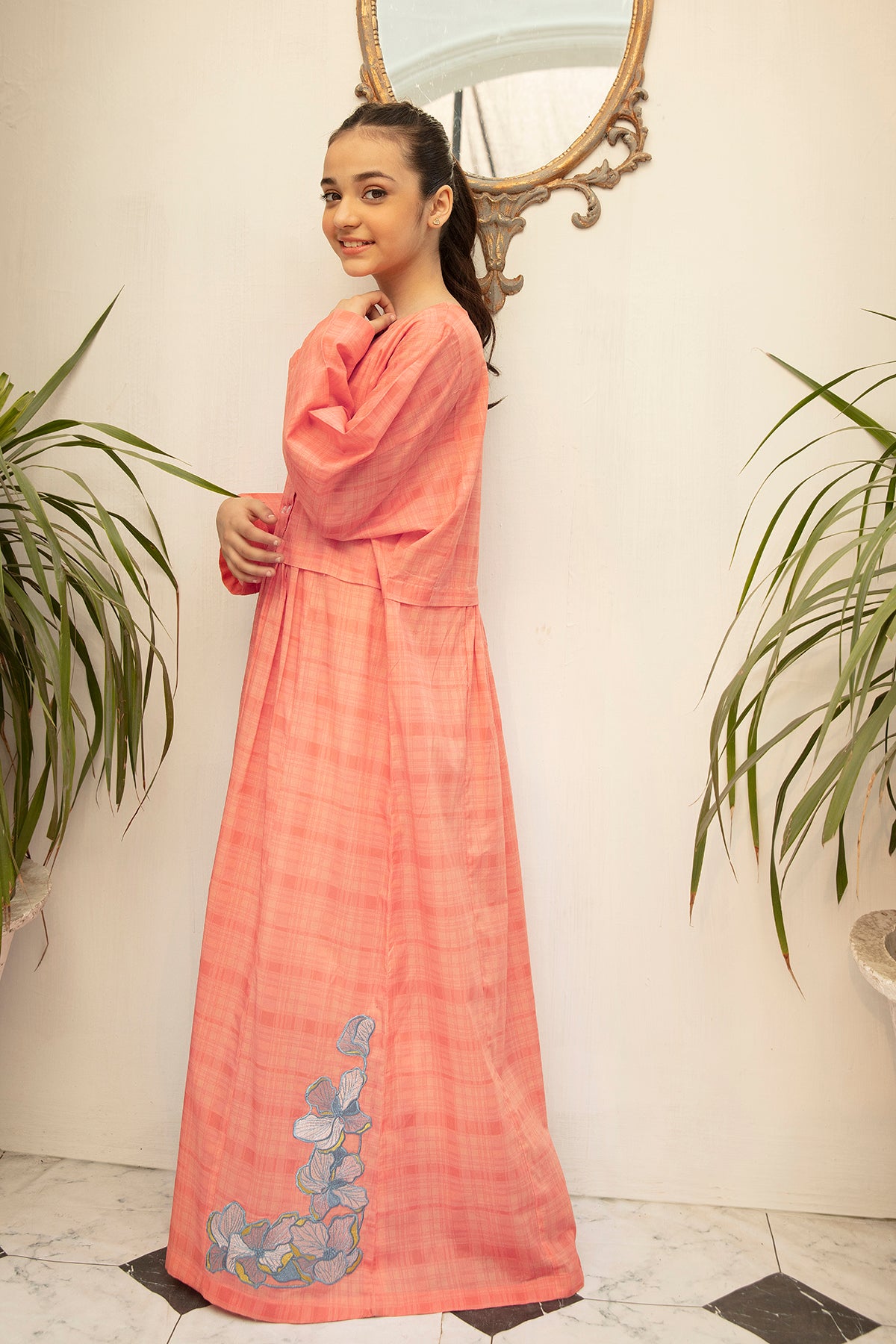 DS22-57-Printed Embroidered Flared Fustaan 1PC