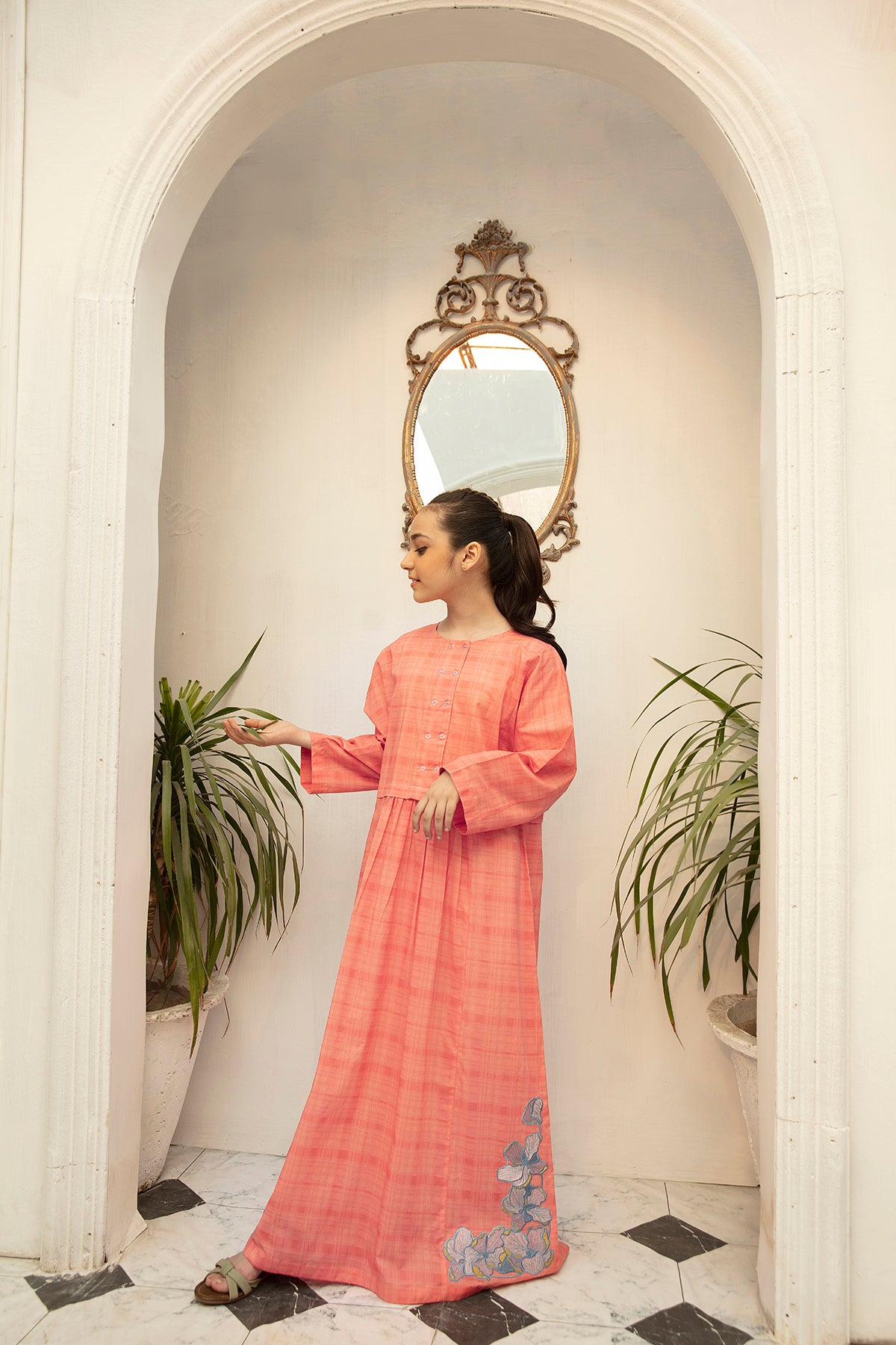 DS22-57-Printed Embroidered Flared Fustaan 1PC