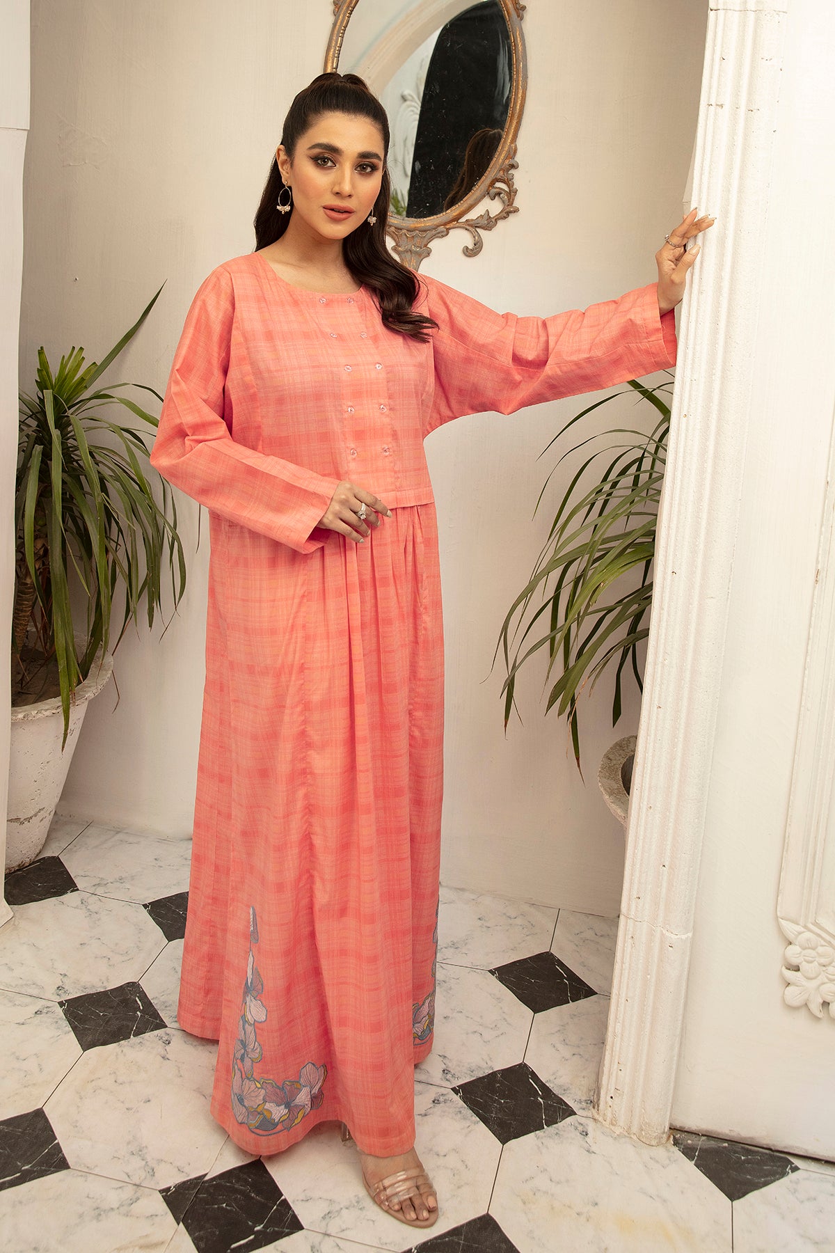 DS22-58-Printed Embroidered Flared Fustaan 1PC