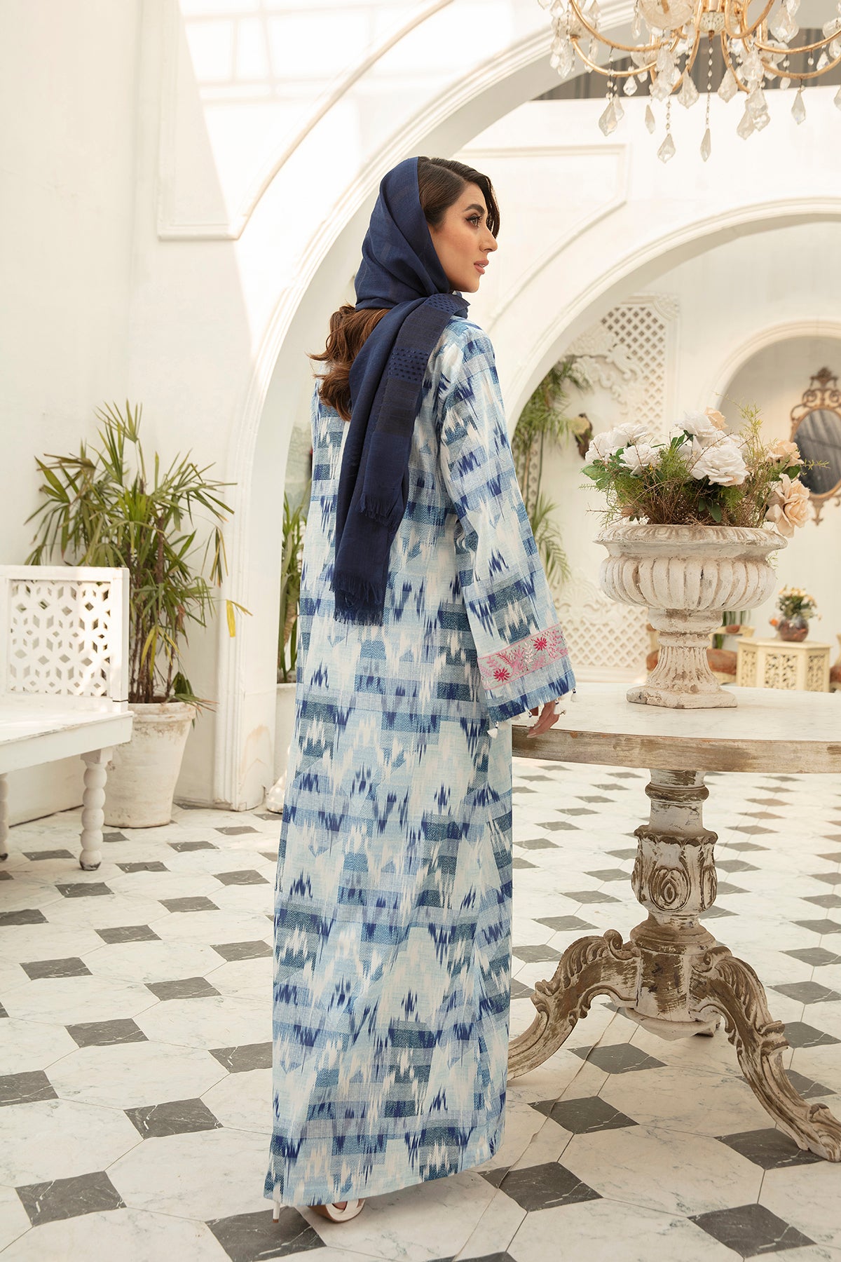 DS22-60-Printed Embroidered Tassels Details Fustaan 1PC