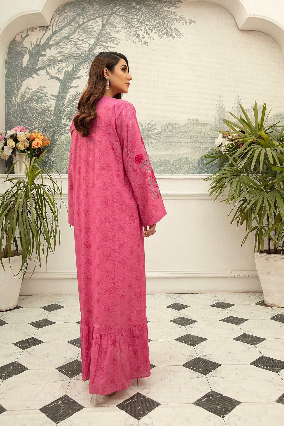 DS22-65-Printed Embroidered Button Down Fustaan 1PC