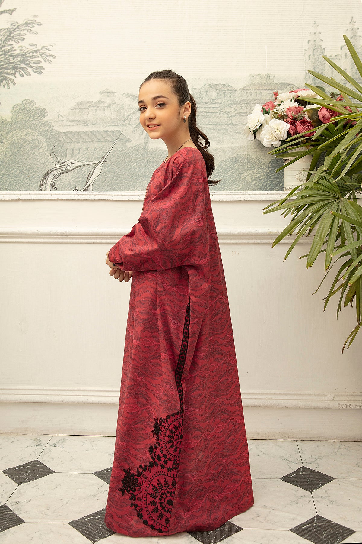 DS22-75-Printed Embroidered Loose Fustaan 1PC