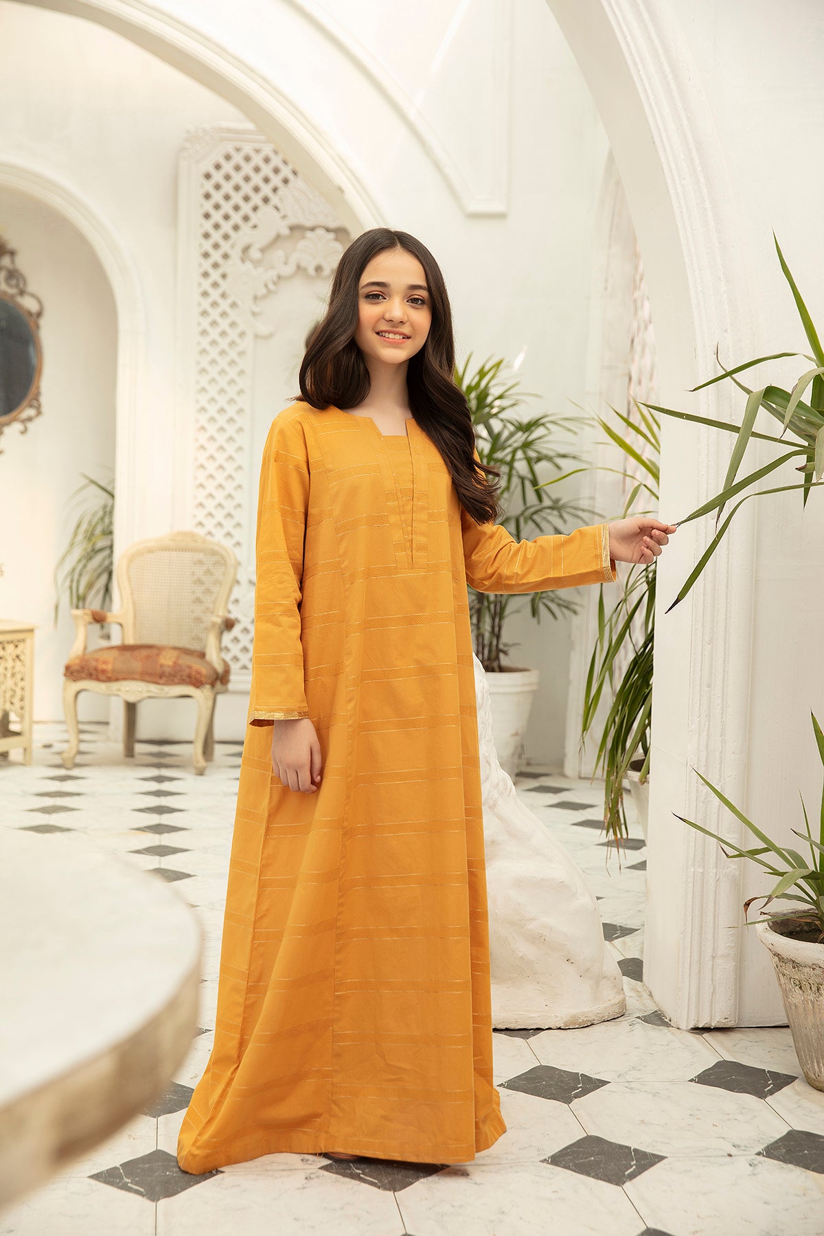 DS22-76-Printed Lace Details Fustaan 1PC