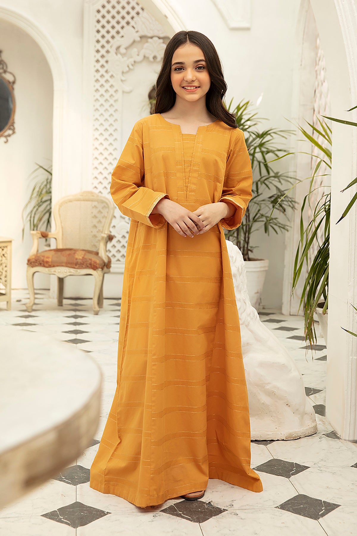 DS22-76-Printed Lace Details Fustaan 1PC