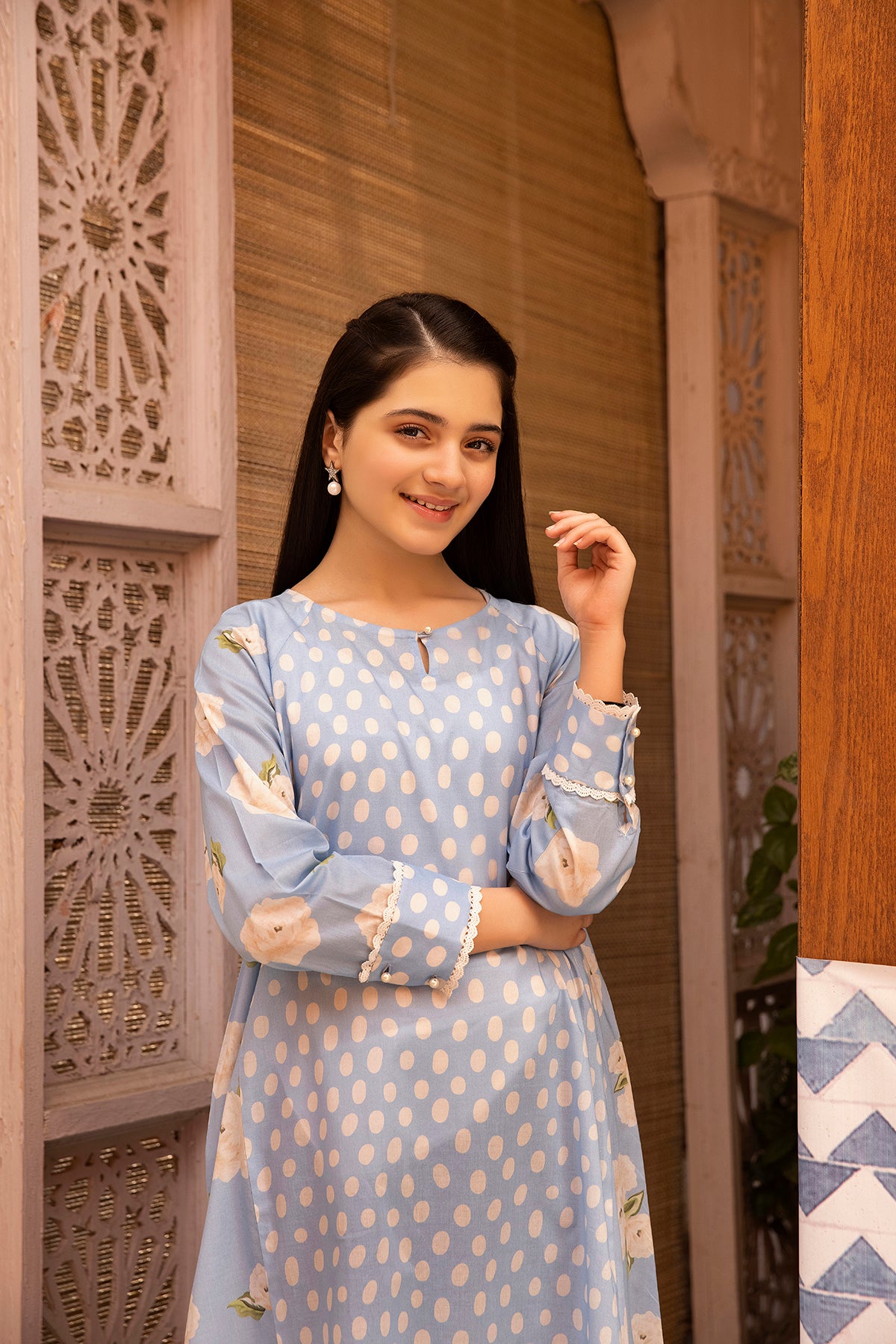 DS22-80- Printed Fustaan With Reglan Sleeves 1PC