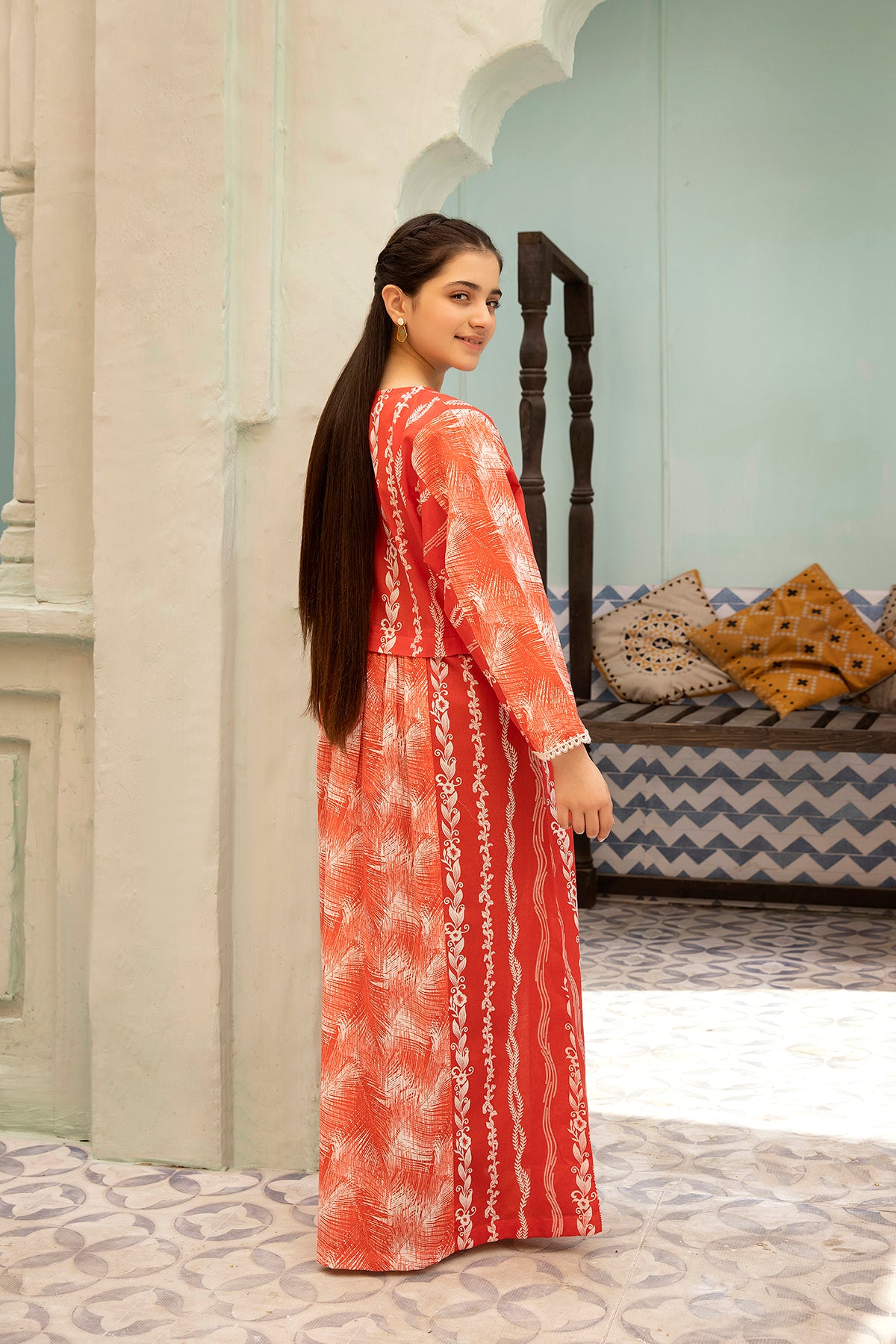 DS22-93- Printed Fustaan With Gathers 1PC