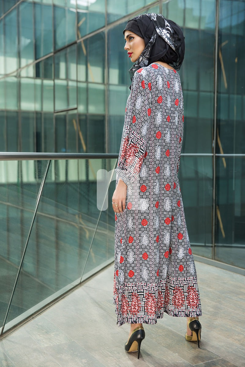 DSW18-15 Grey Digital Printed Stitched Lawn Jalabiya - 1PC - Nishat Linen UAE