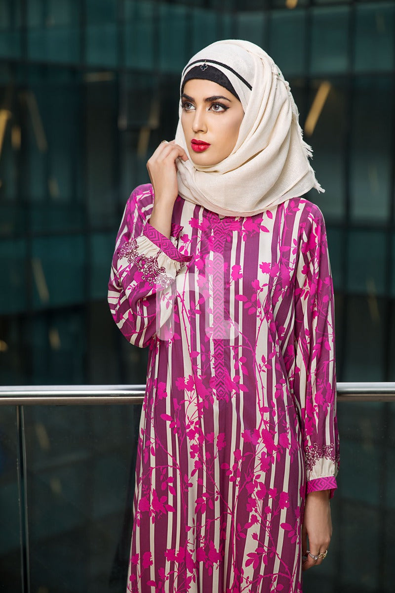 DSW18-21 Pink Digital Printed Stitched Lawn Jalabiya - 1PC - Nishat Linen UAE