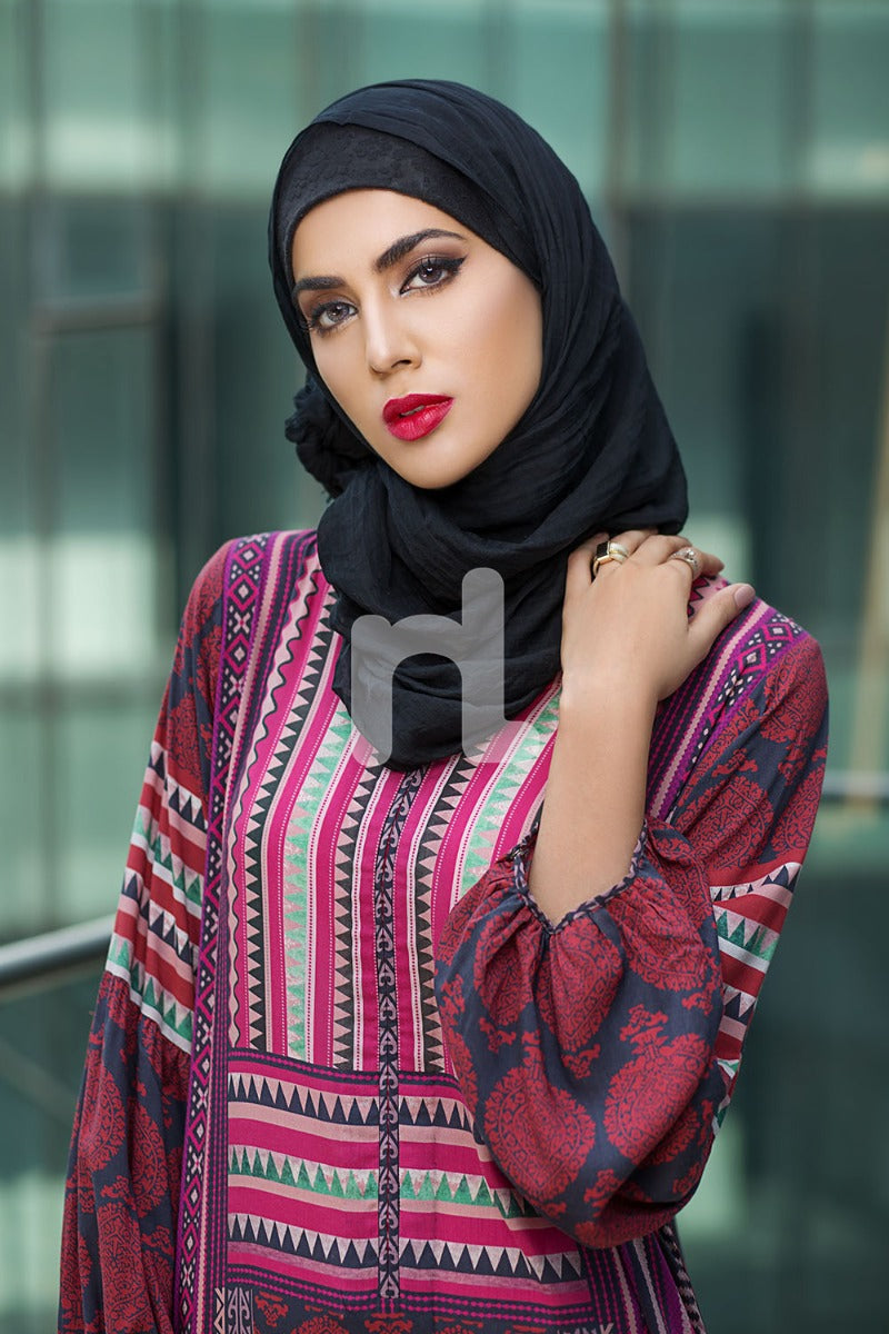 DSW18-26 Pink Digital Printed Stitched Lawn Jalabiya - 1PC - Nishat Linen UAE