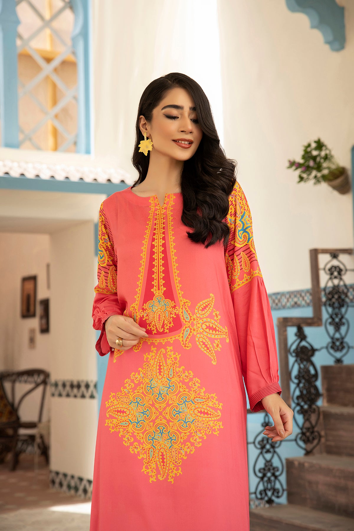 DSW21-43-Gather Detailing Printed Fustaan 1PC