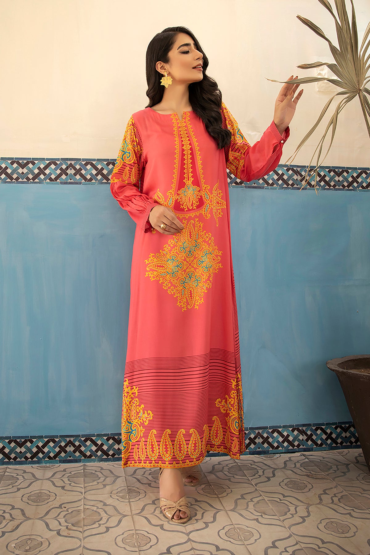 DSW21-43-Gather Detailing Printed Fustaan 1PC