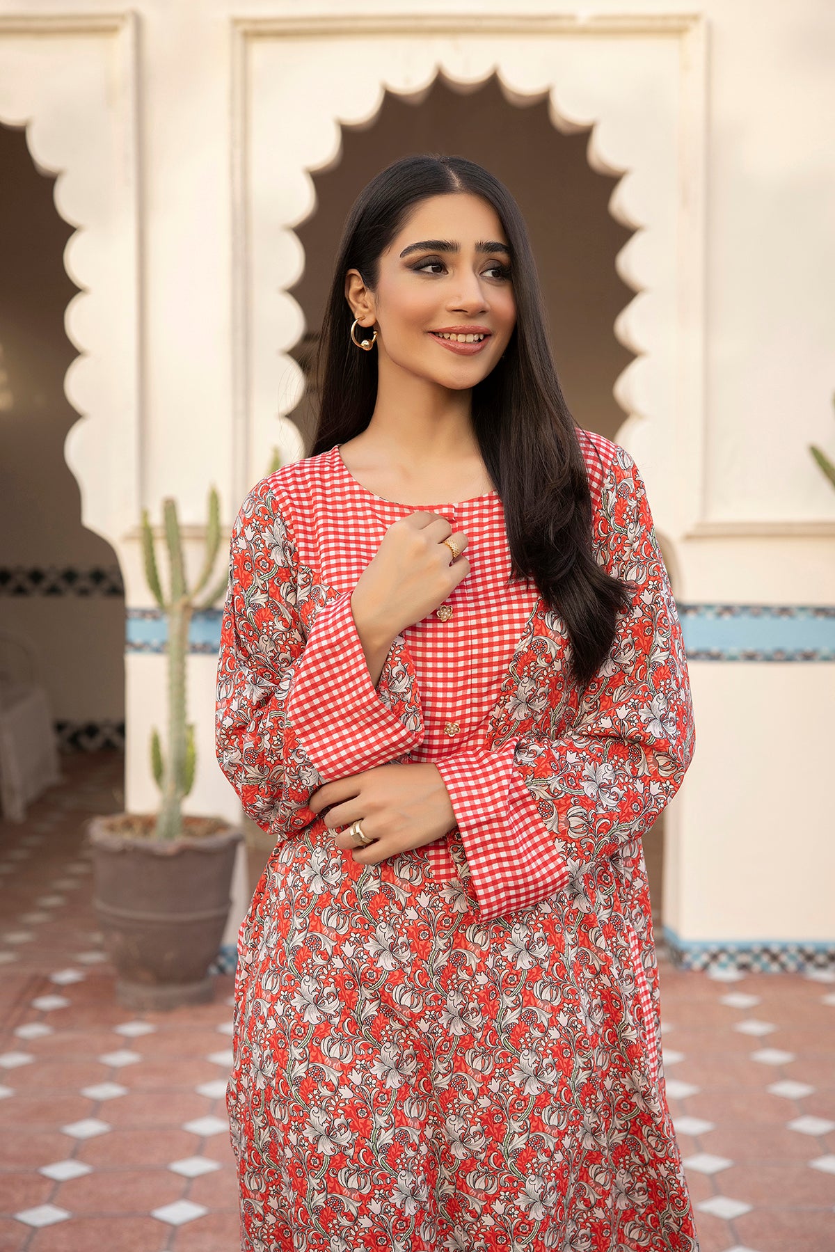 DSW21-52-Buttons Detailing Printed Fustaan 1PC