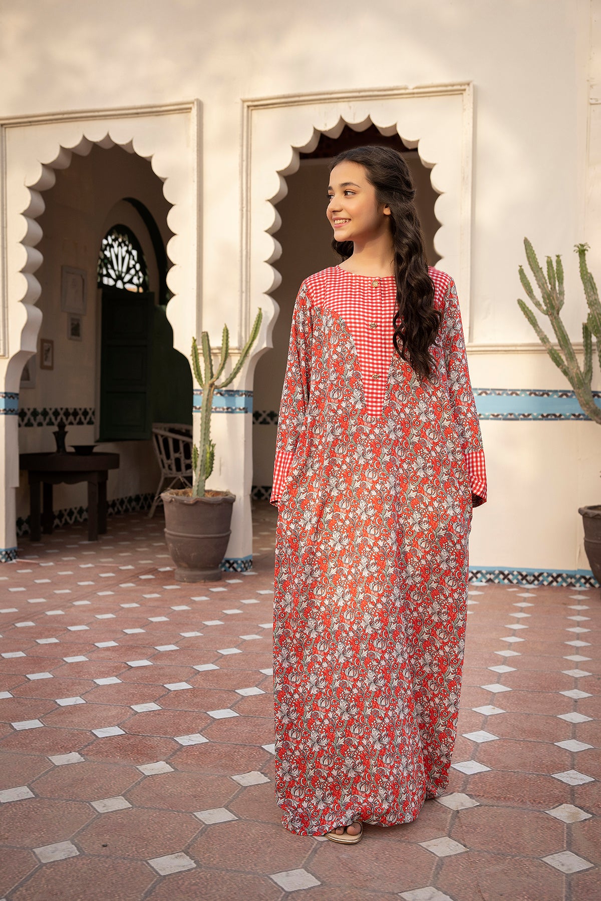 DSW21-53-Pocket Detailing Printed Fustaan 1PC