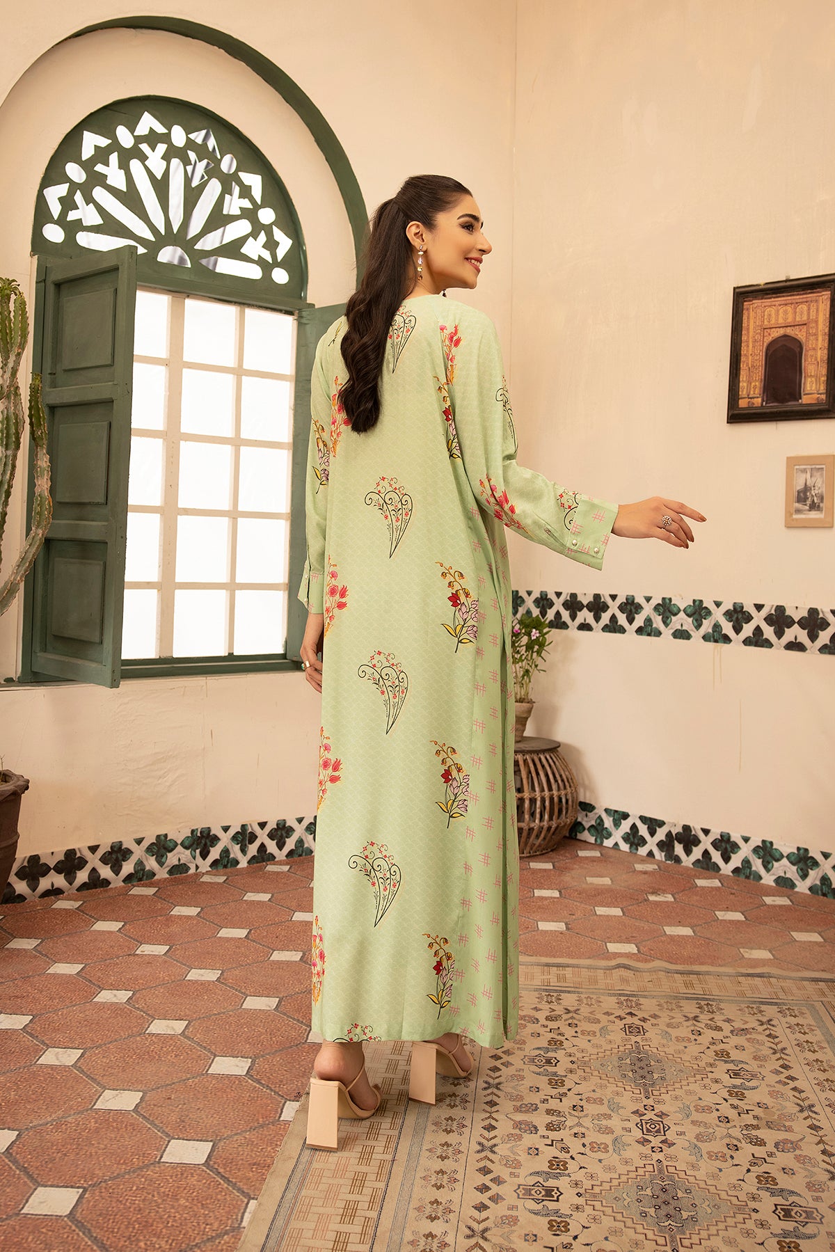 DSW21-59-Printed Cuff Detailing Fustaan 1PC