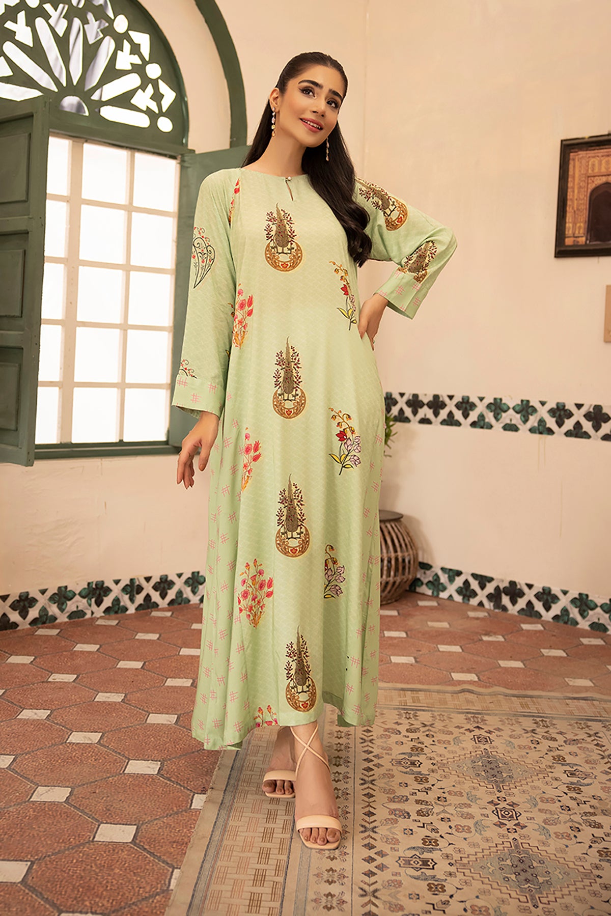 DSW21-59-Printed Cuff Detailing Fustaan 1PC