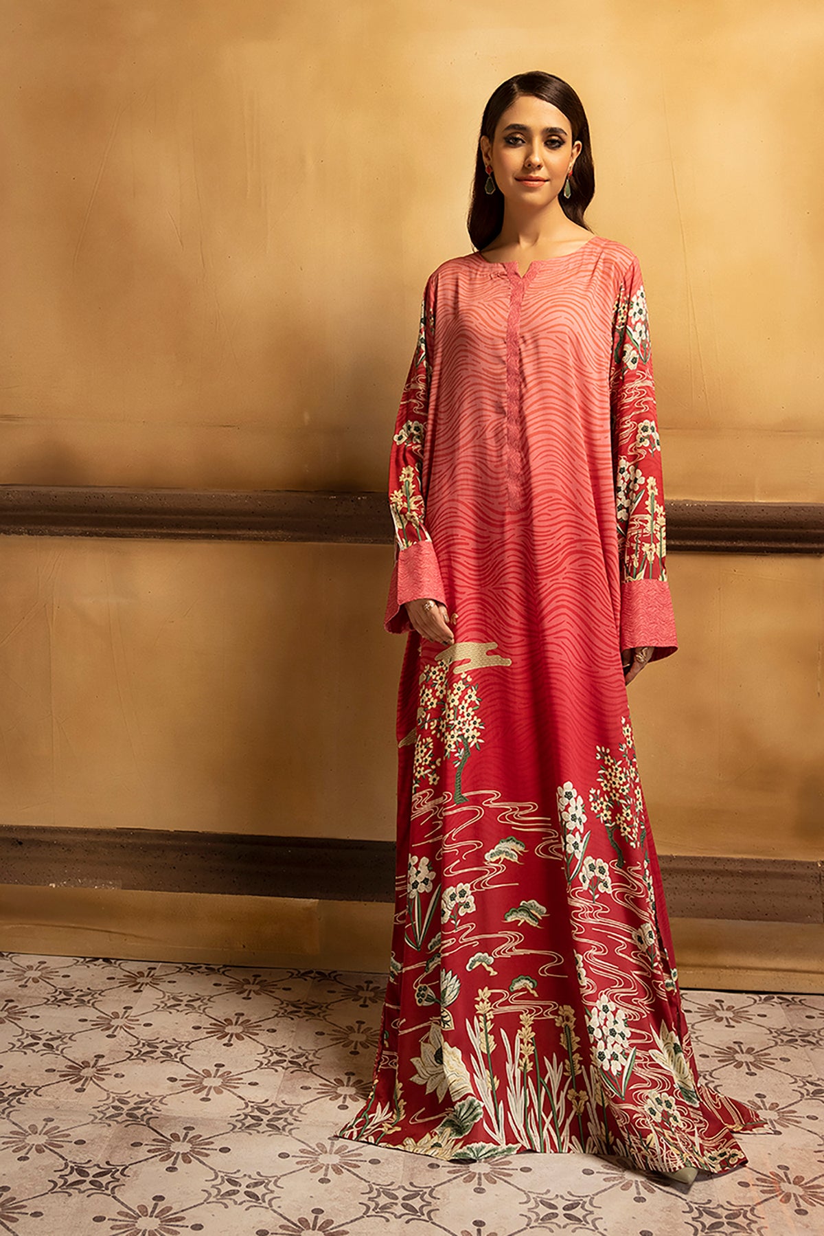 DSW22-10-Placket Detailing Printed Fustaan 1PC