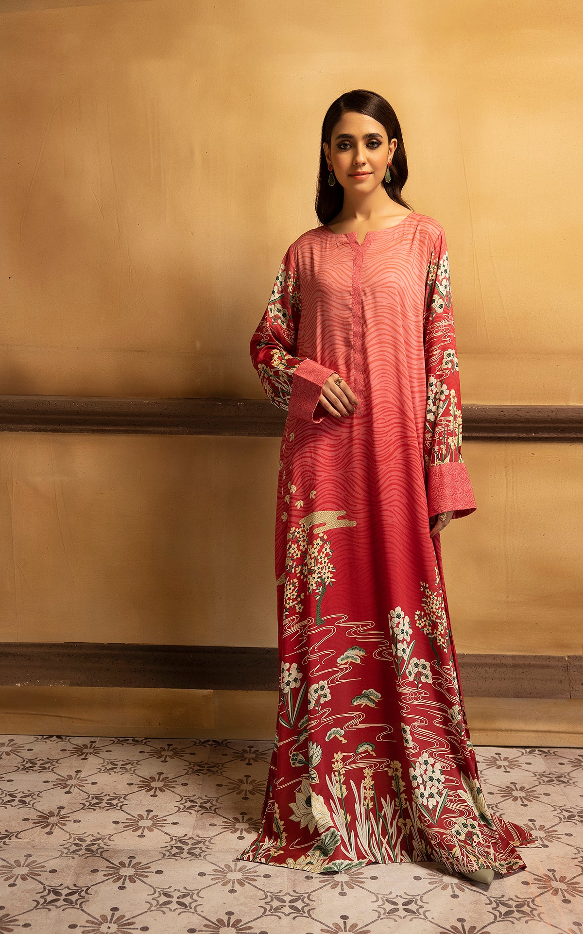 DSW22-10-Placket Detailing Printed Fustaan 1PC