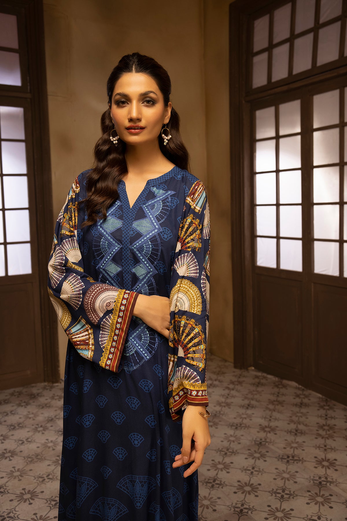 DSW22-12-Printed Embroidered Fustaan 1PC