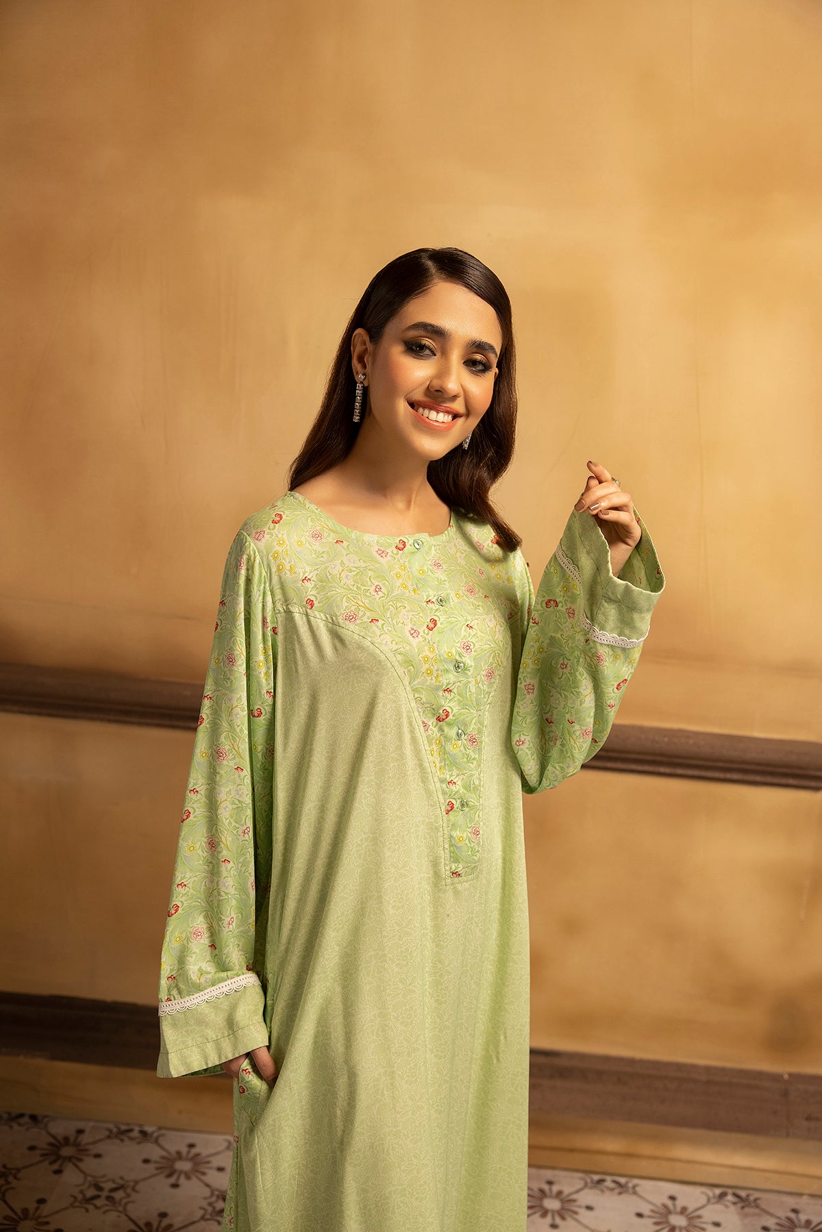 DSW22-25-Yoke Detailing Printed Fustaan 1PC