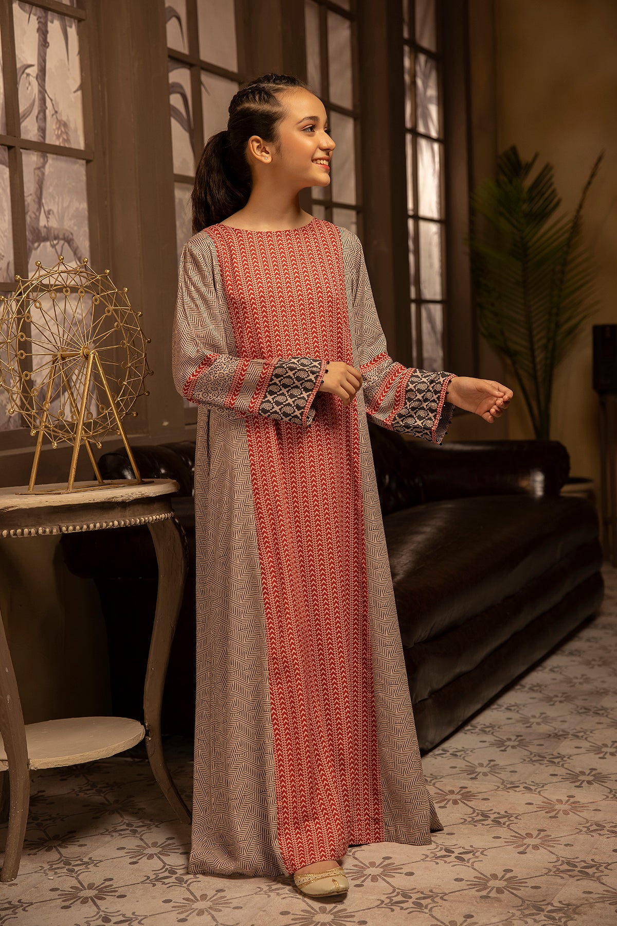 DSW22-26-Printed Paneled Fustaan 1PC