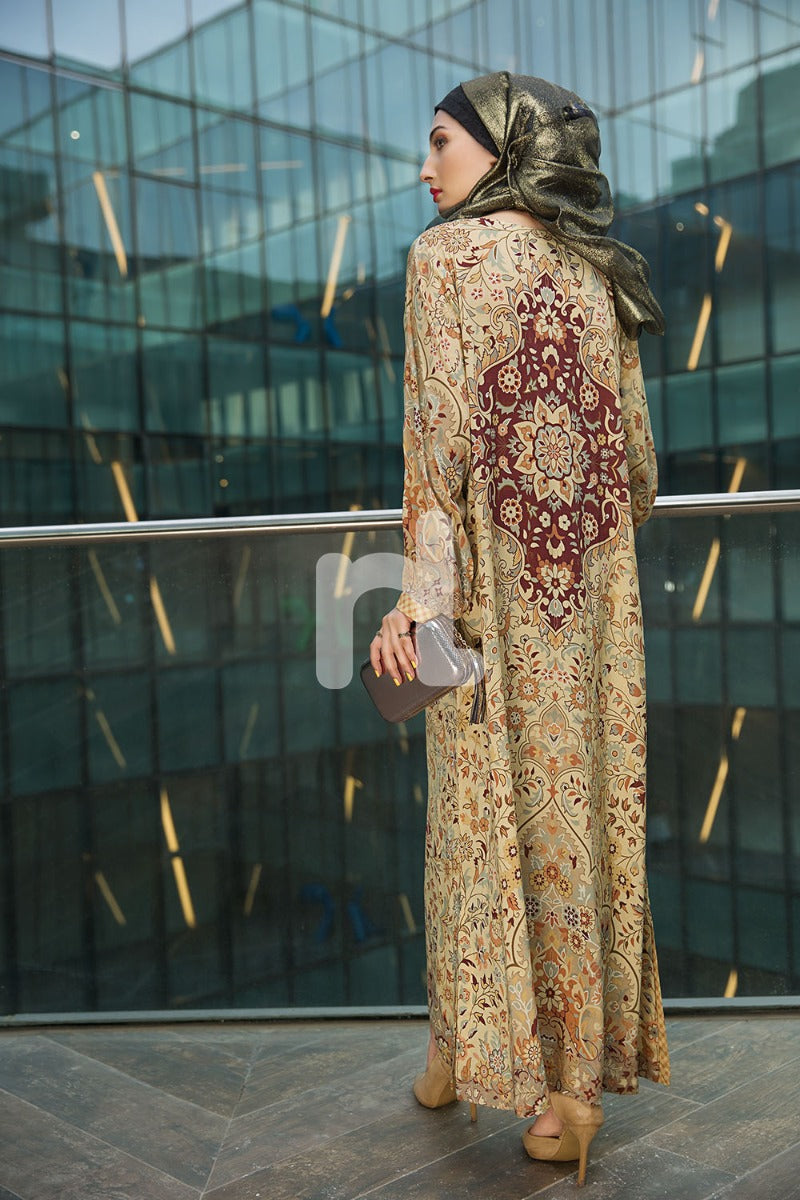 DSW18-12 Brown Printed Stitched Lawn Jalabiya - 1PC - Nishat Linen UAE