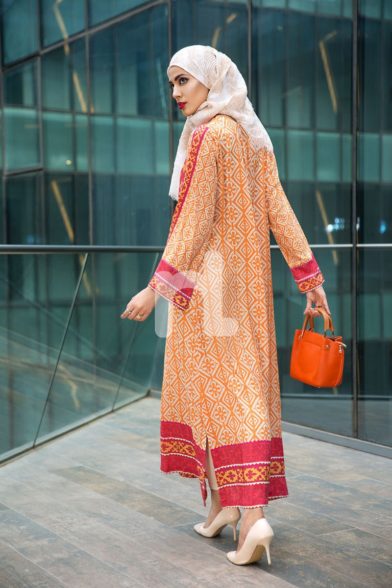 DSW18-22 Orange Digital Printed Stitched Lawn Jalabiya - 1PC - Nishat Linen UAE