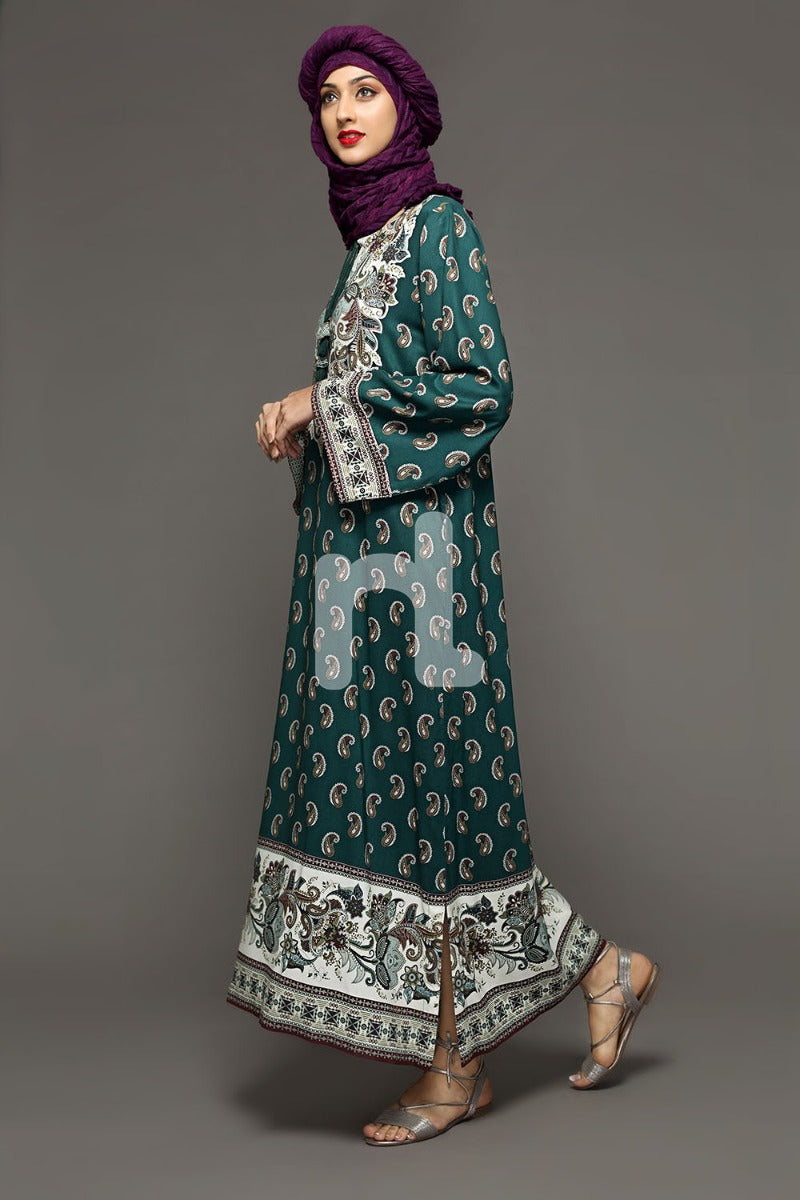 DW18-05 Green Printed Stitched Cotton Modal Jalabiya - 1PC - Nishat Linen UAE