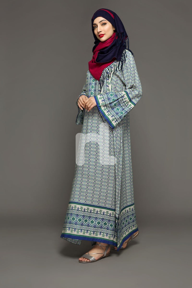 DW18-08 Blue Printed Stitched Cotton Modal Jalabiya - 1PC - Nishat Linen UAE