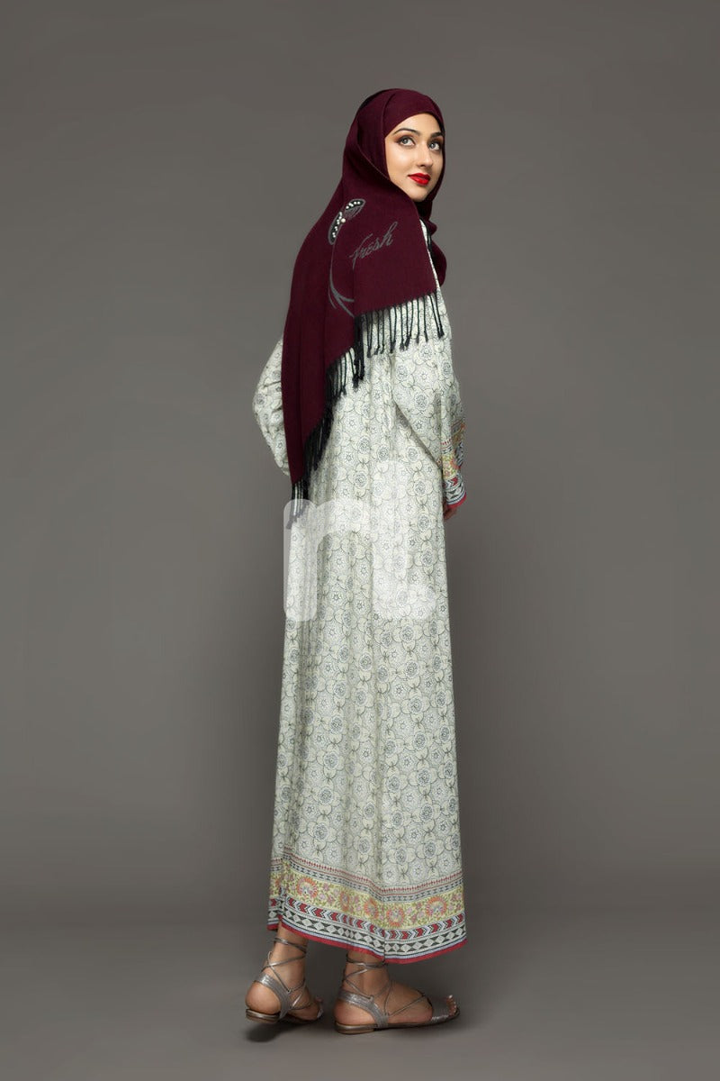 DW18-29 Off White Printed Stitched Cotton Modal Jalabiya - 1PC - Nishat Linen UAE
