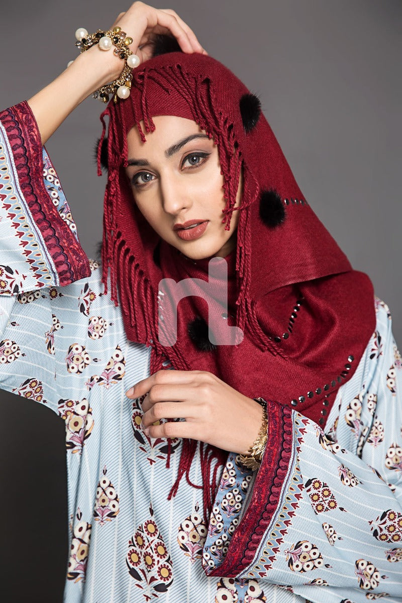 DW18-45 Blue Digital Printed Stitched Cotton Modal Jalabiya - 1PC - Nishat Linen UAE