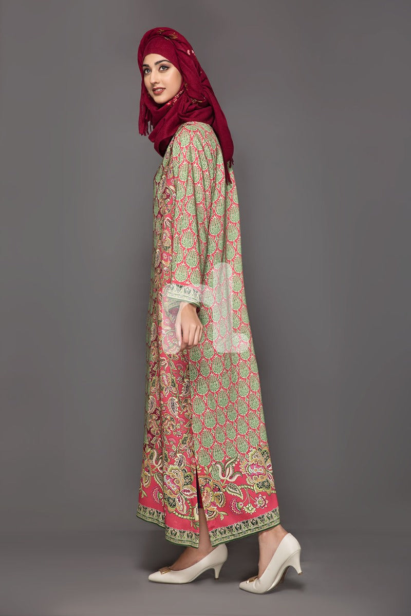 DW18-55 Green Printed Stitched Cotton Modal Jalabiya - 1PC - Nishat Linen UAE