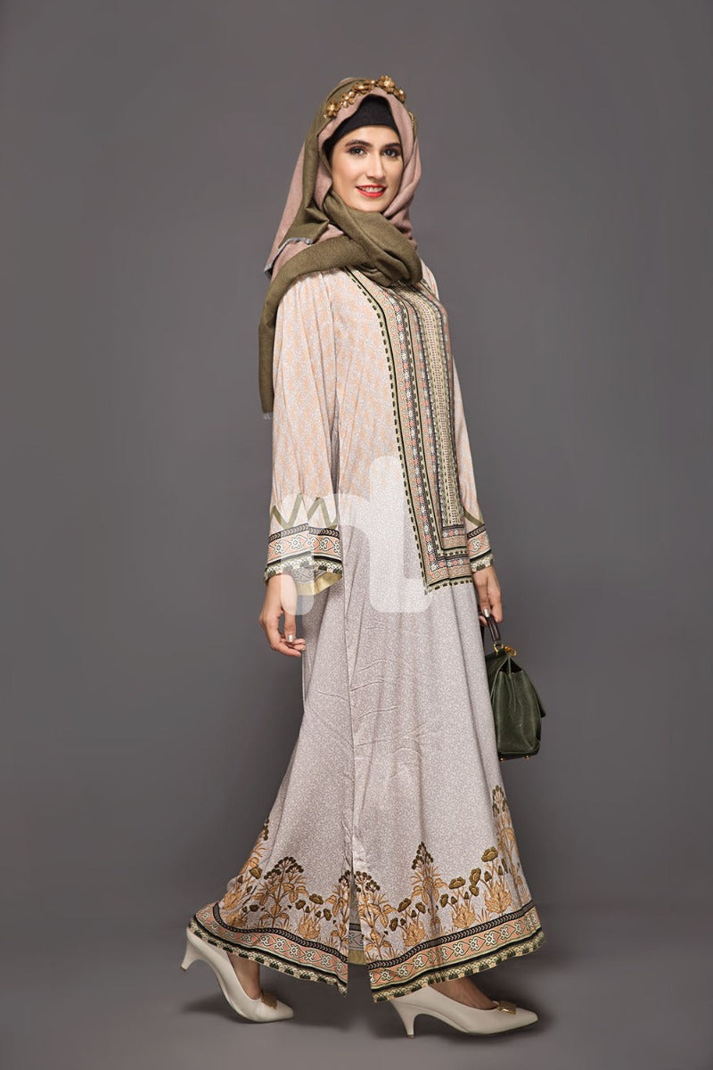 DW18-60 Beige Digital Printed Stitched Cotton Modal Jalabiya - 1PC - Nishat Linen UAE