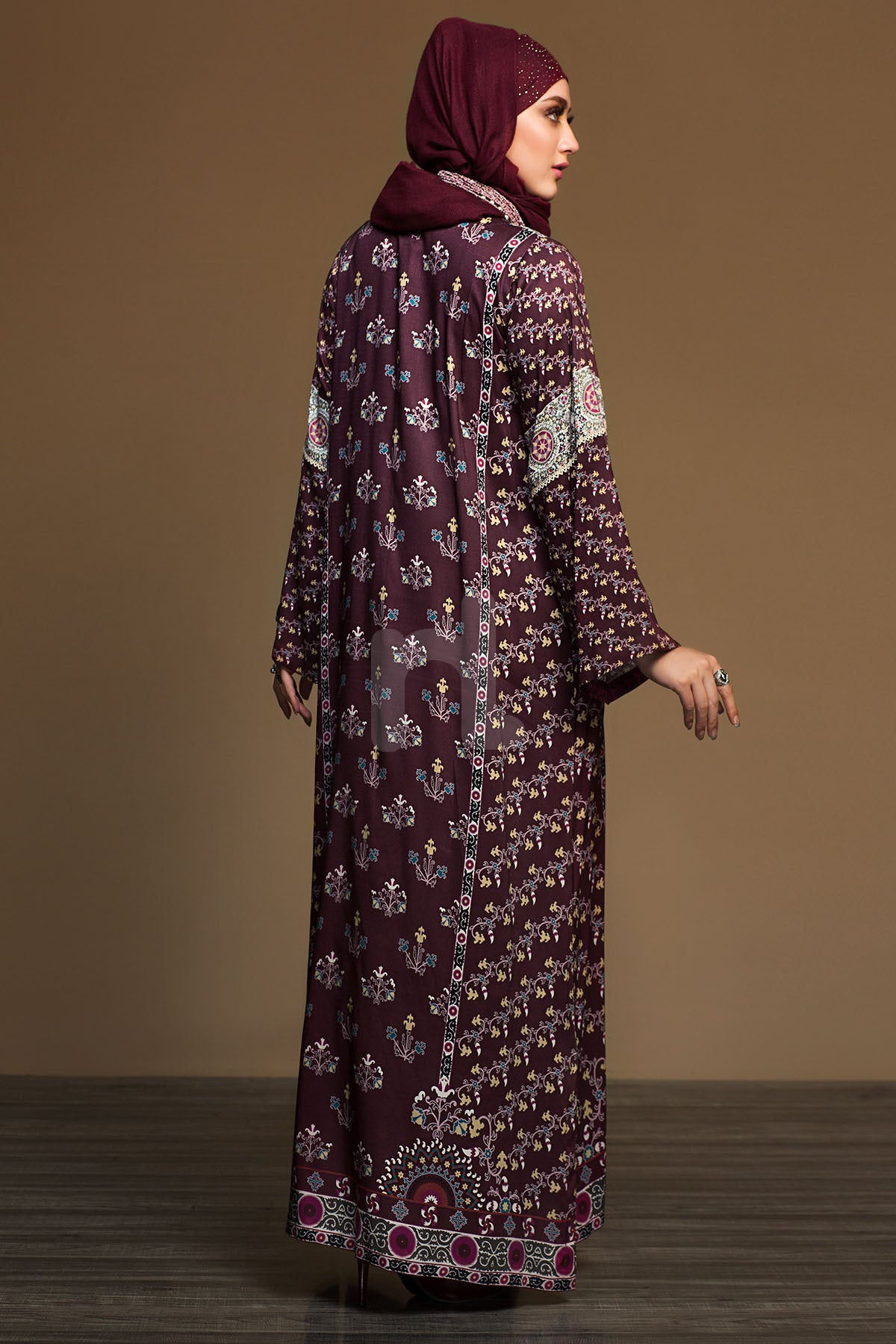 DW19-04 Maroon Printed Stitched Jalabiya - 1PC - Nishat Linen UAE