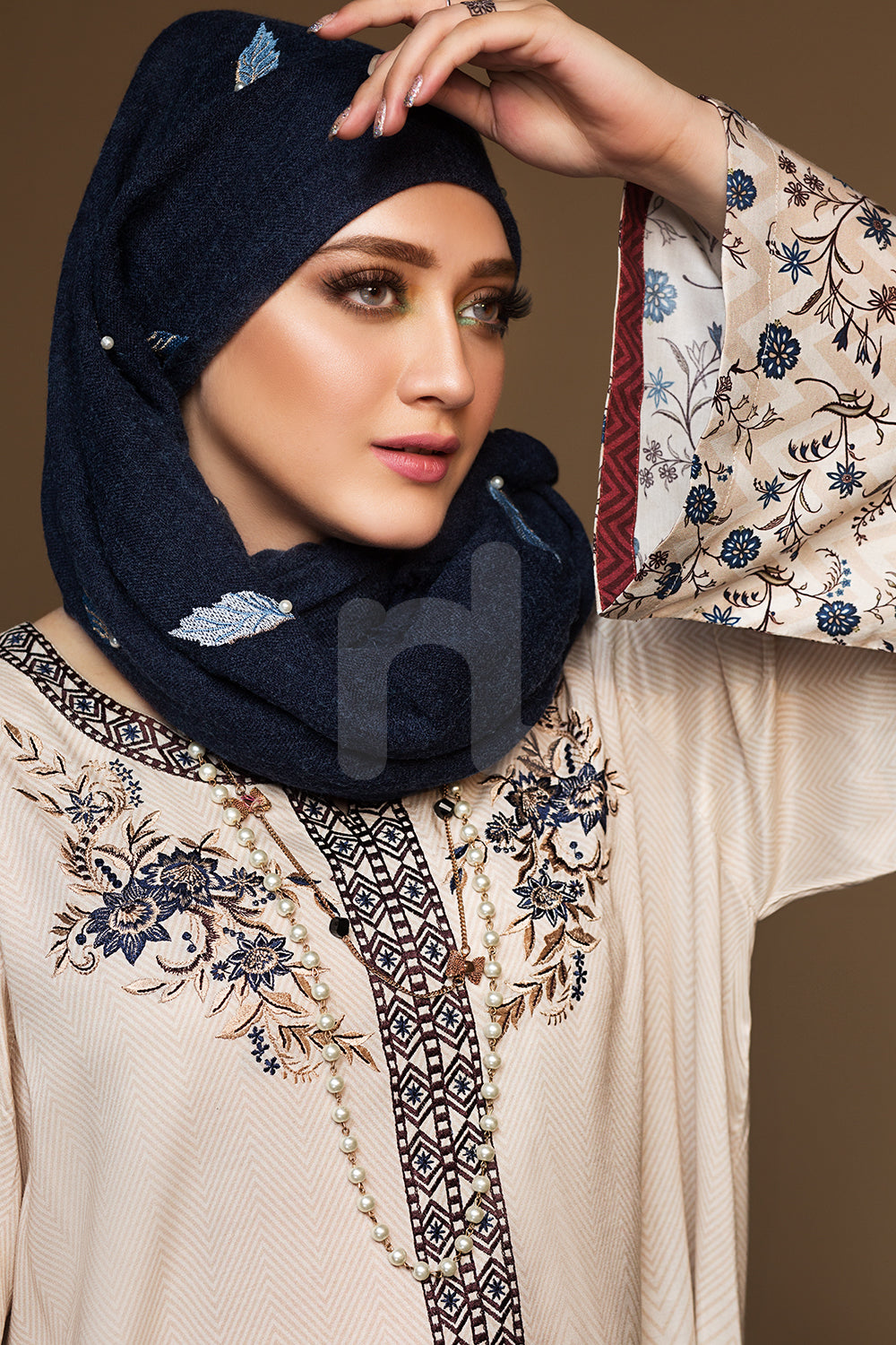 DW19-29 Grey Printed Embroidered Stitched Jalabiya – 1PC - Nishat Linen UAE