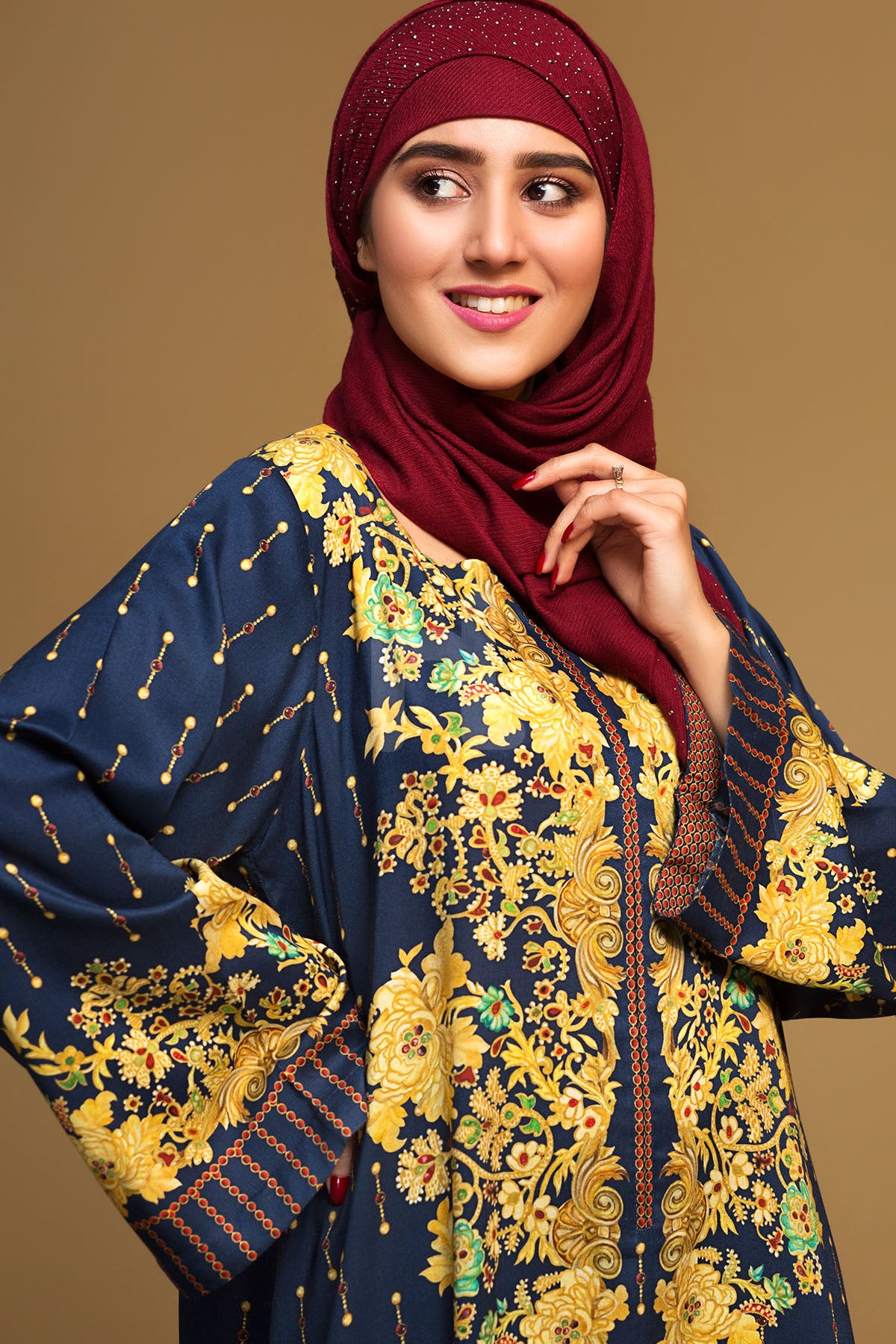 DW19-34 Green Printed Stitched Jalabiya – 1PC - Nishat Linen UAE