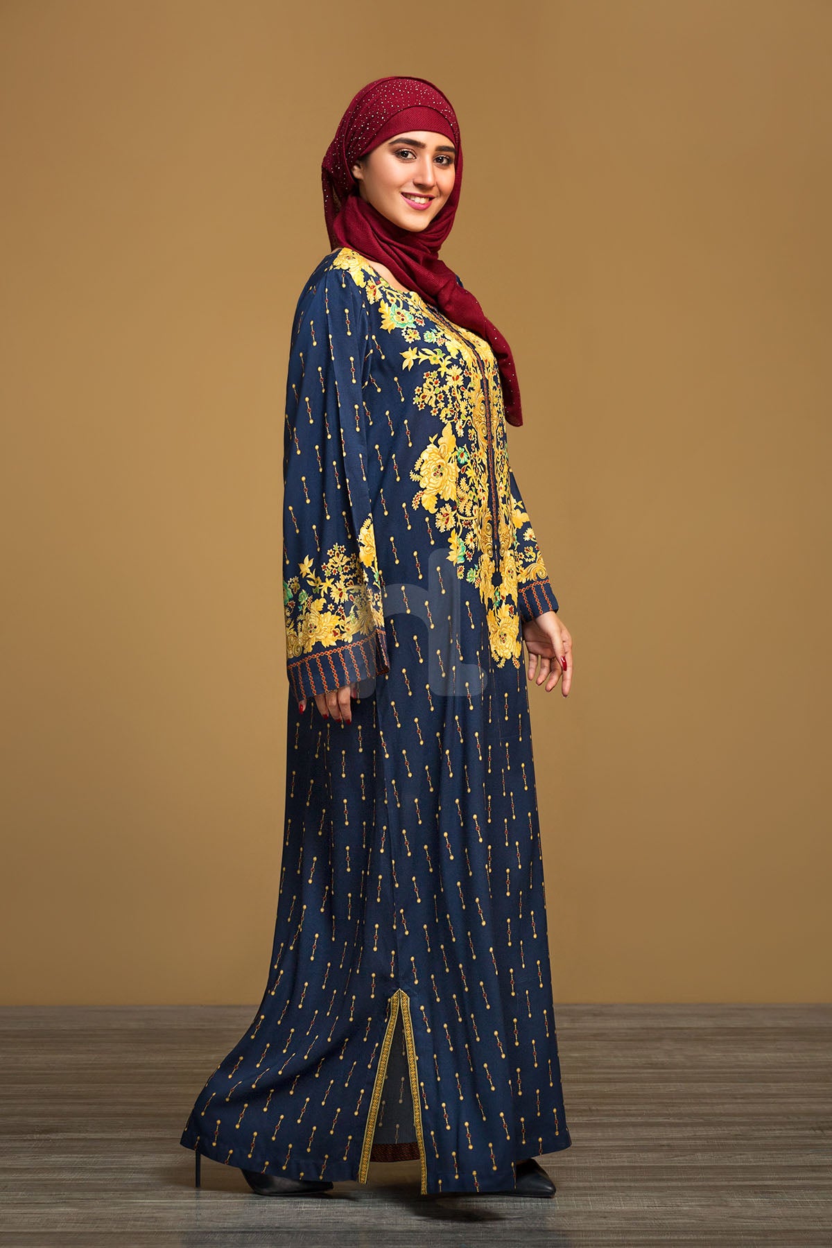 DW19-34 Green Printed Stitched Jalabiya – 1PC - Nishat Linen UAE