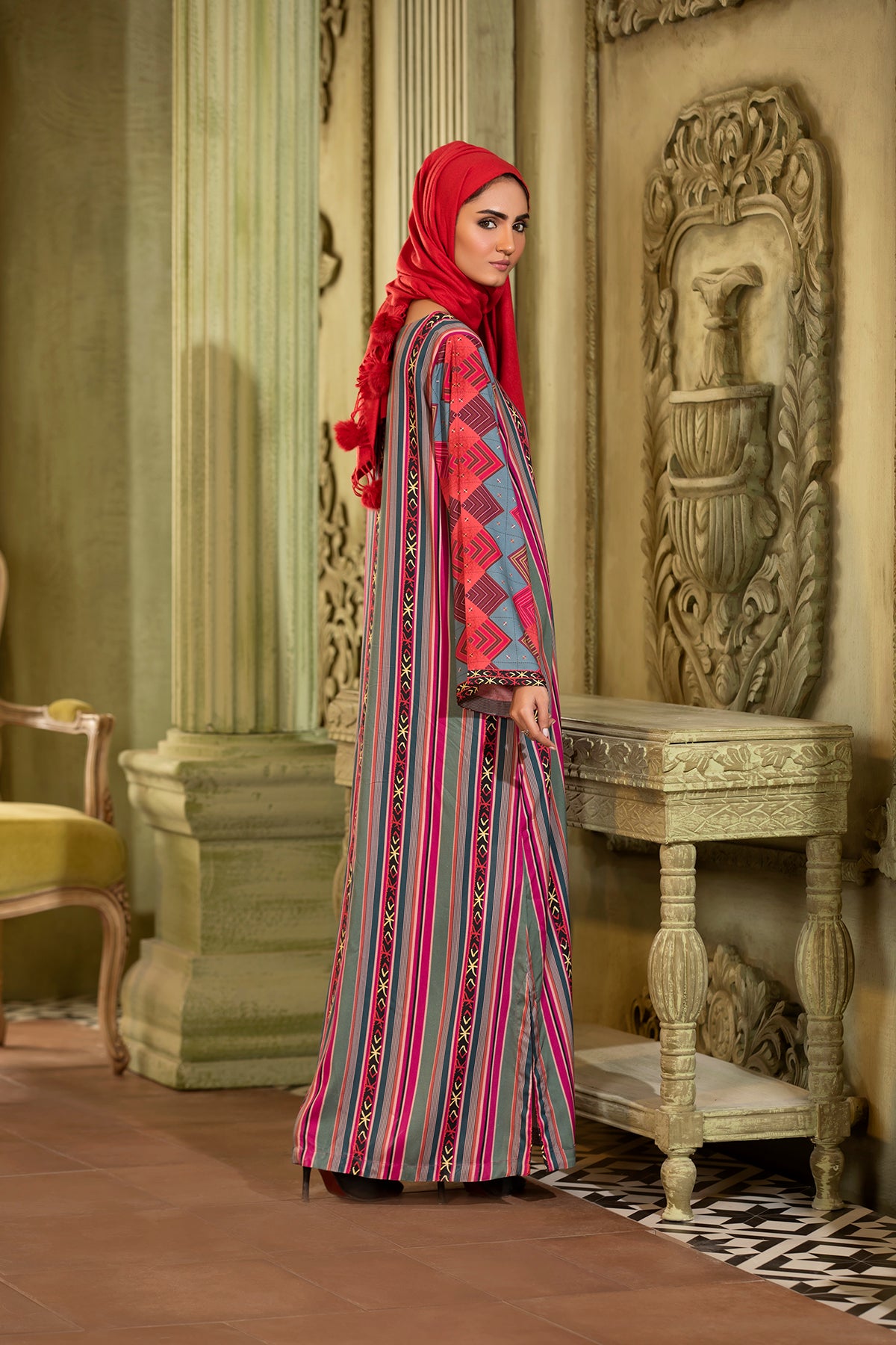 DW20-08 Digital Printed Linen Stitched Fustaan with Mask 1PC